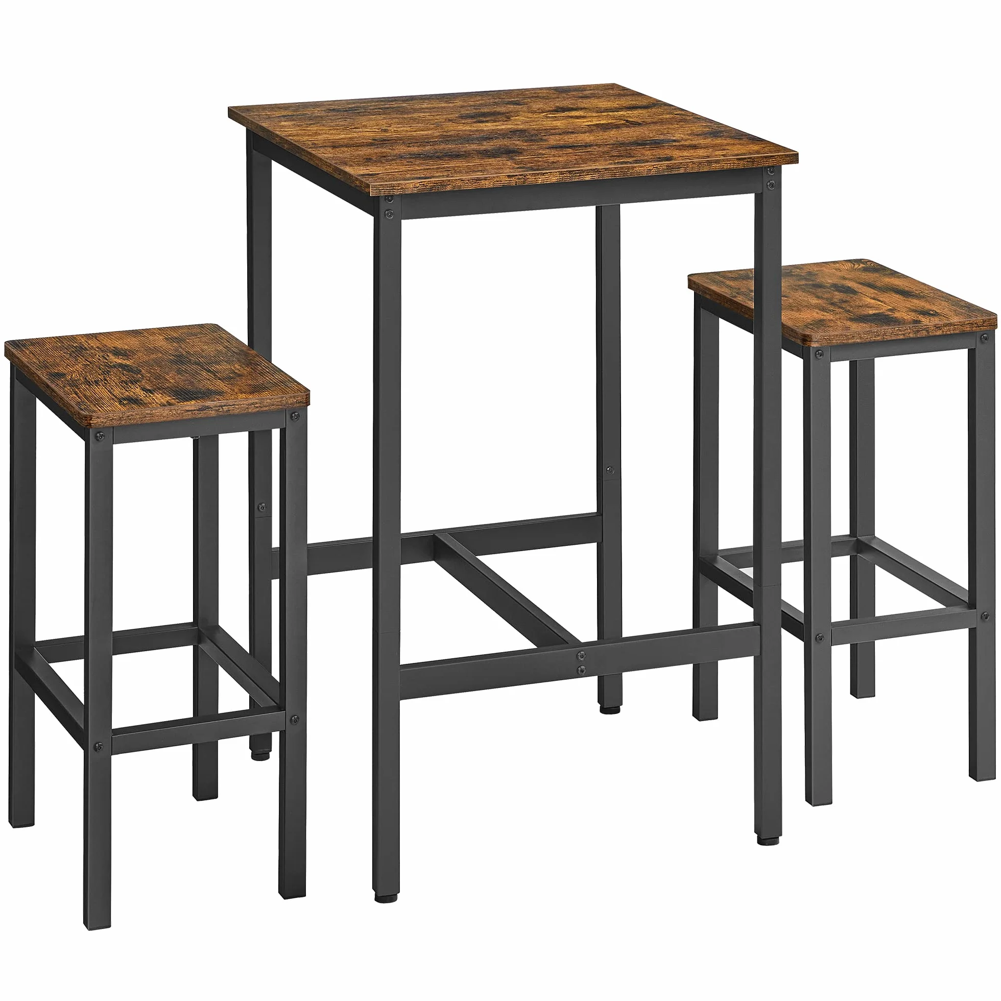VASAGLE Bartisch mit Barhocker-Set, Esstisch mit 2 Stühlen, Küchentisch klein, Barstühle, für Esszimmer, Küche, vintagebraun-tintenschwarz LBT017B01