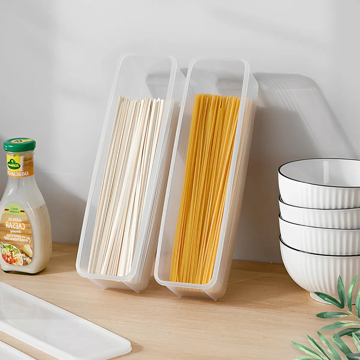 ZENFUN Set mit 6 Nudel Vorratsbehältern mit Deckel, Luftdichter Spaghetti Nudelhalter Nudel Aufbewahrungsbox Kanister für Kühlschrank, Küche Speisekammer, 30x8x7,5 cm, BPA-FREI