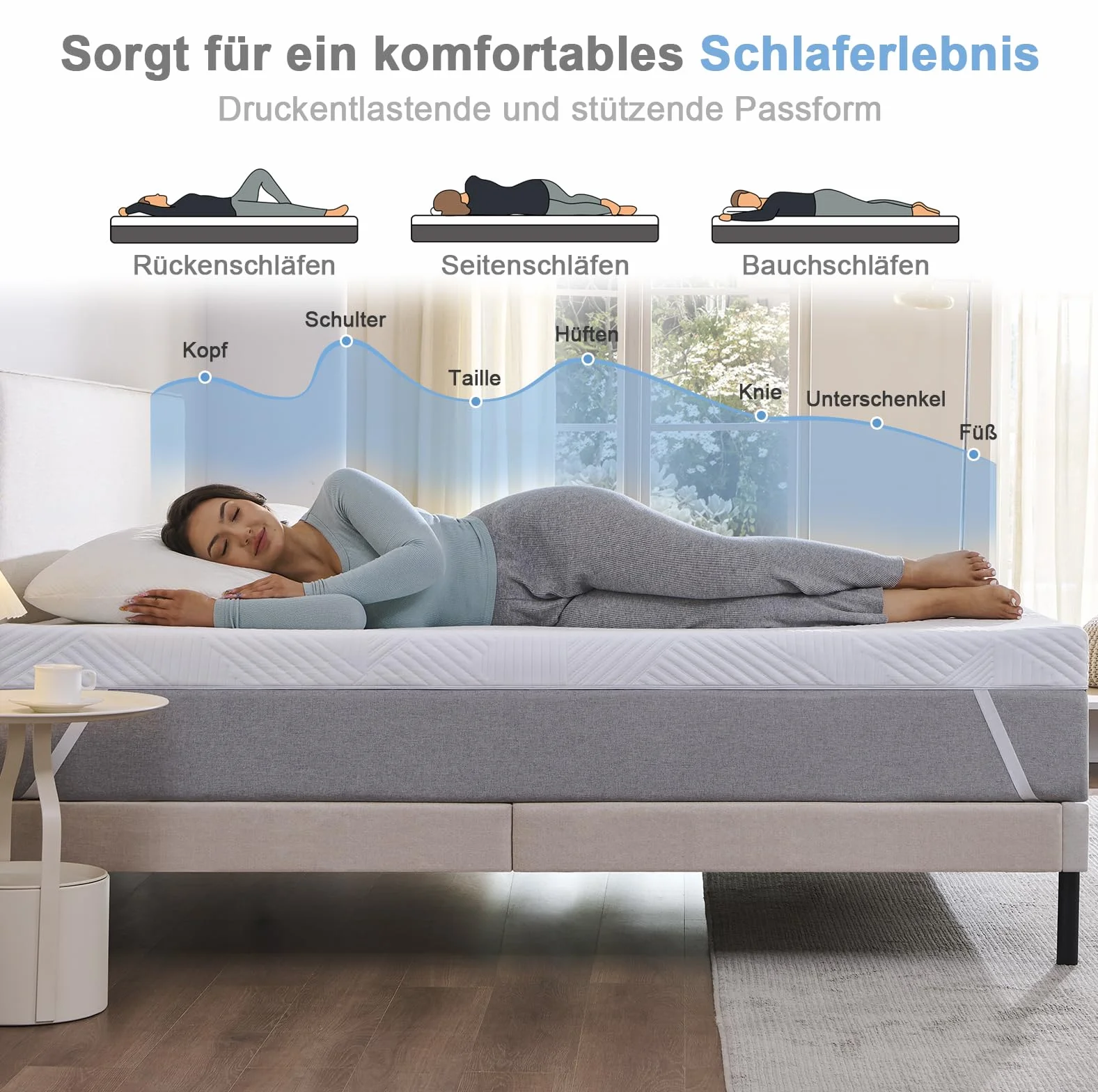 Twirest Matratzentopper 140x200cm, 5cm Höhe, Topper 140x200cm mit einem bequemem Komfortschaumkern, Bezug Atmungsaktiv & Waschbar Matratzen Topper, für Boxspringbett Wohnwagen Schlafsofa