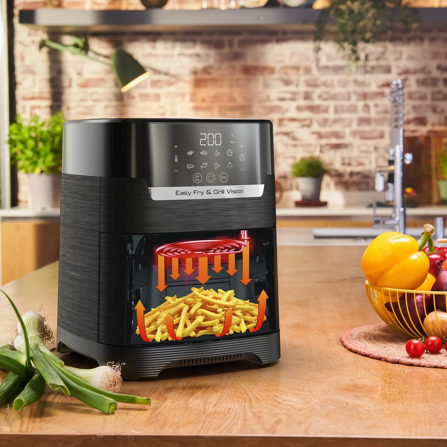 Tefal Easy Fry & Grill Vision Heißluftfritteuse 4,2 L – 2-in-1 Airfryer mit Sichtfenster & Grillplatte, Extra-Crisp Technologie, 8 Programme, Präzisions-Touchscreen, schnell & energiesparend EY5068