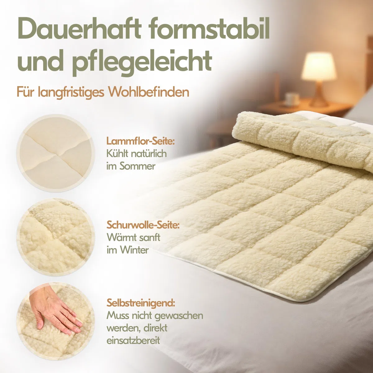 Lammfell Unterbett 90x200 Wendbare Bettauflage aus Schurwolle Atmungsaktive Matratzenauflage mit Eckgummis