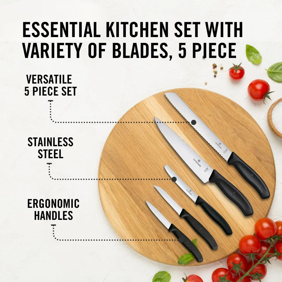 Victorinox Swiss Classic Küchenmesser Set, Küchengarnitur, 5-teilig, Extra Scharf, Swissmade, schwarz