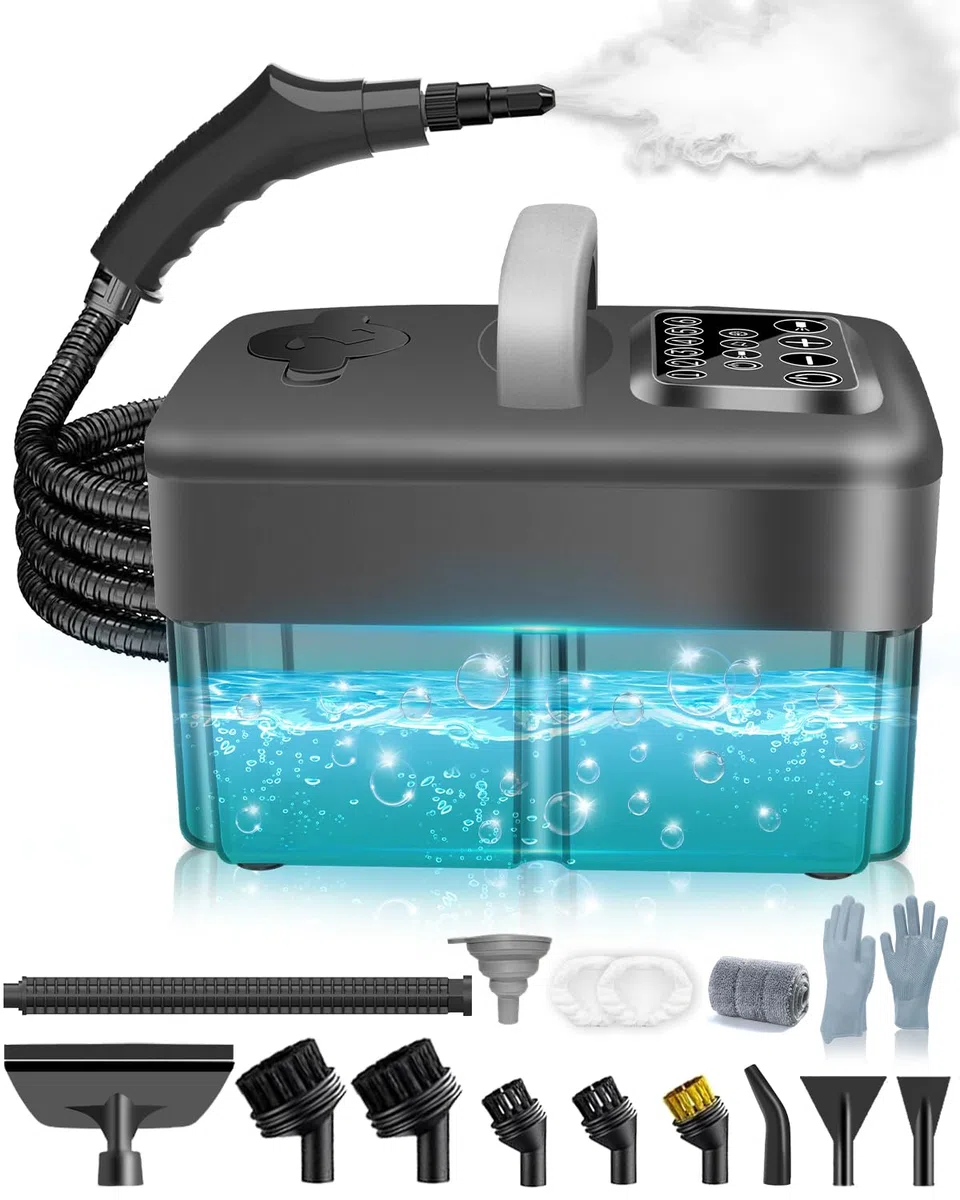 Dampfreiniger Handgerät für Alles - 2500W 6-Stufig Einstellbar, 1,6L Wassertank, 120 °C Dampf, 15s Aufheizzeit, Tragbar mit 10 Zubehörteilen, Dampfreinigung für Boden