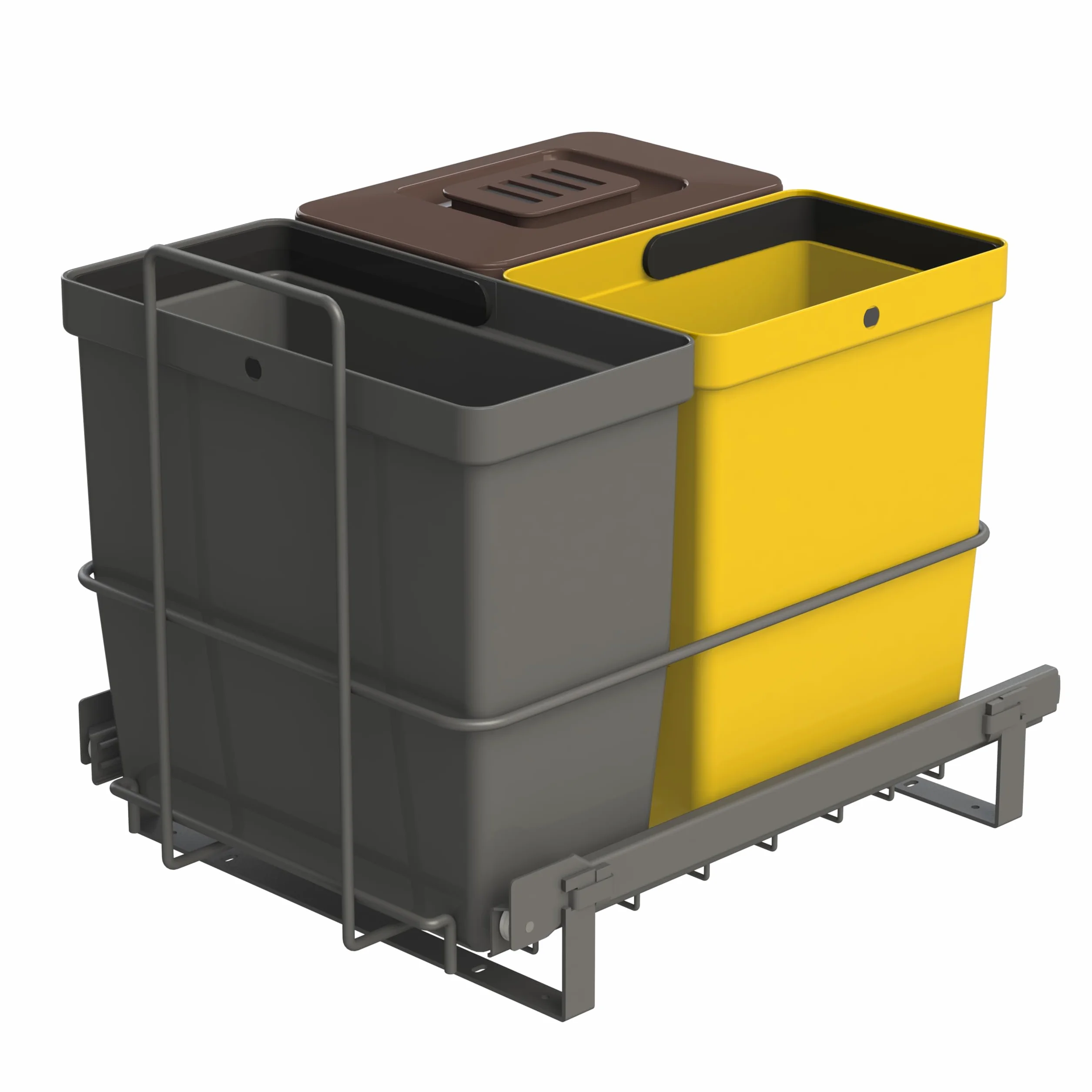 LM 64/3a Einbau Mülleimer ausziehbar mit 3 Abfalleimer (1x11L, 2x8L) in Farben anthrazitgrau, gelb, braun - Trio Mülltrennsystem für die Küche Unterschrank- anthrazit 32,8 x 43,3 x 35,4cm