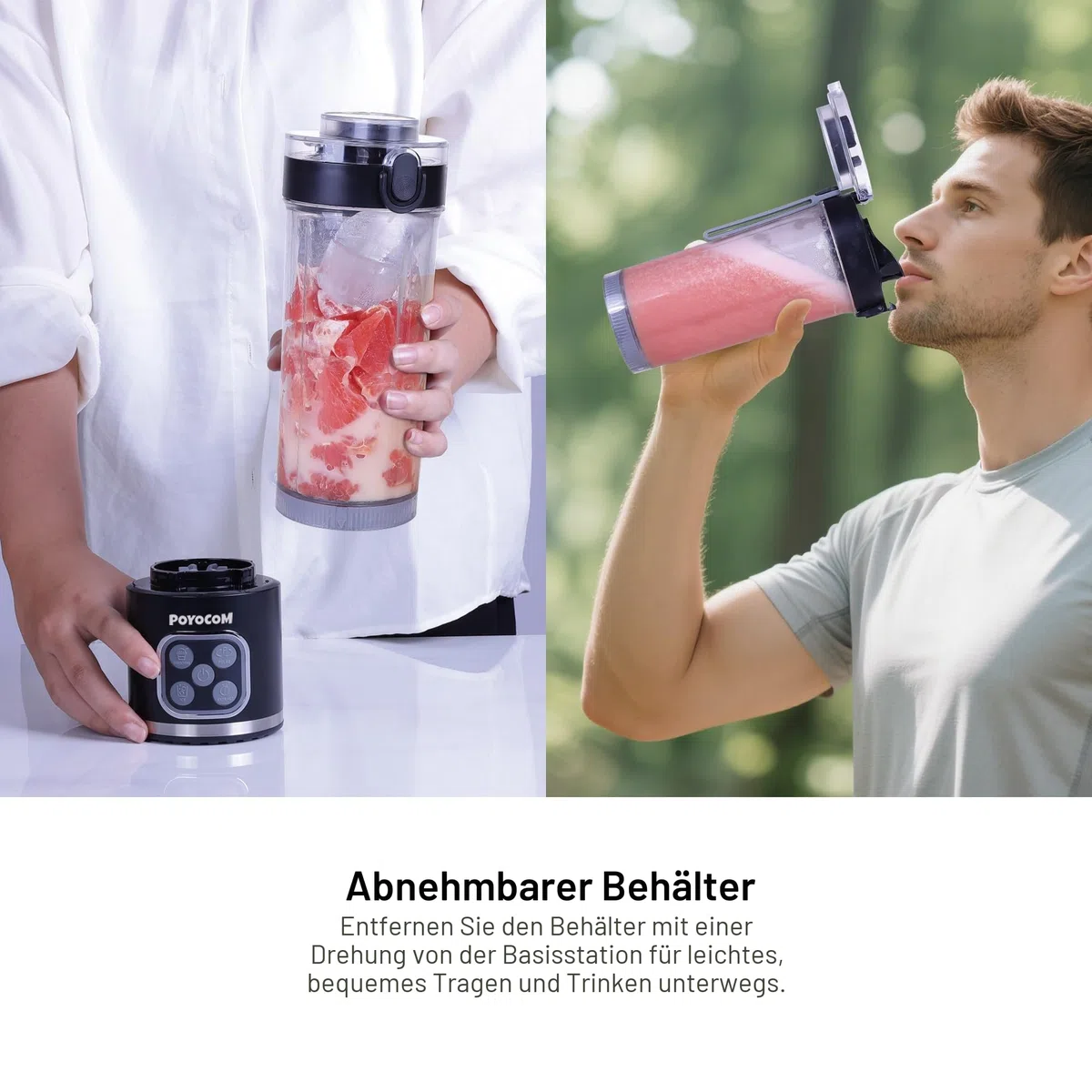 Mini-Standmixer und Smoothie-Maker, 750 ml abnehmbarer Behälter, 700W tragbarer Mixer, für Smoothies, Ice Crush, auslaufsicherer Deckel und Trinkschnabel, wiederaufladbar über USB-C, Schwarz