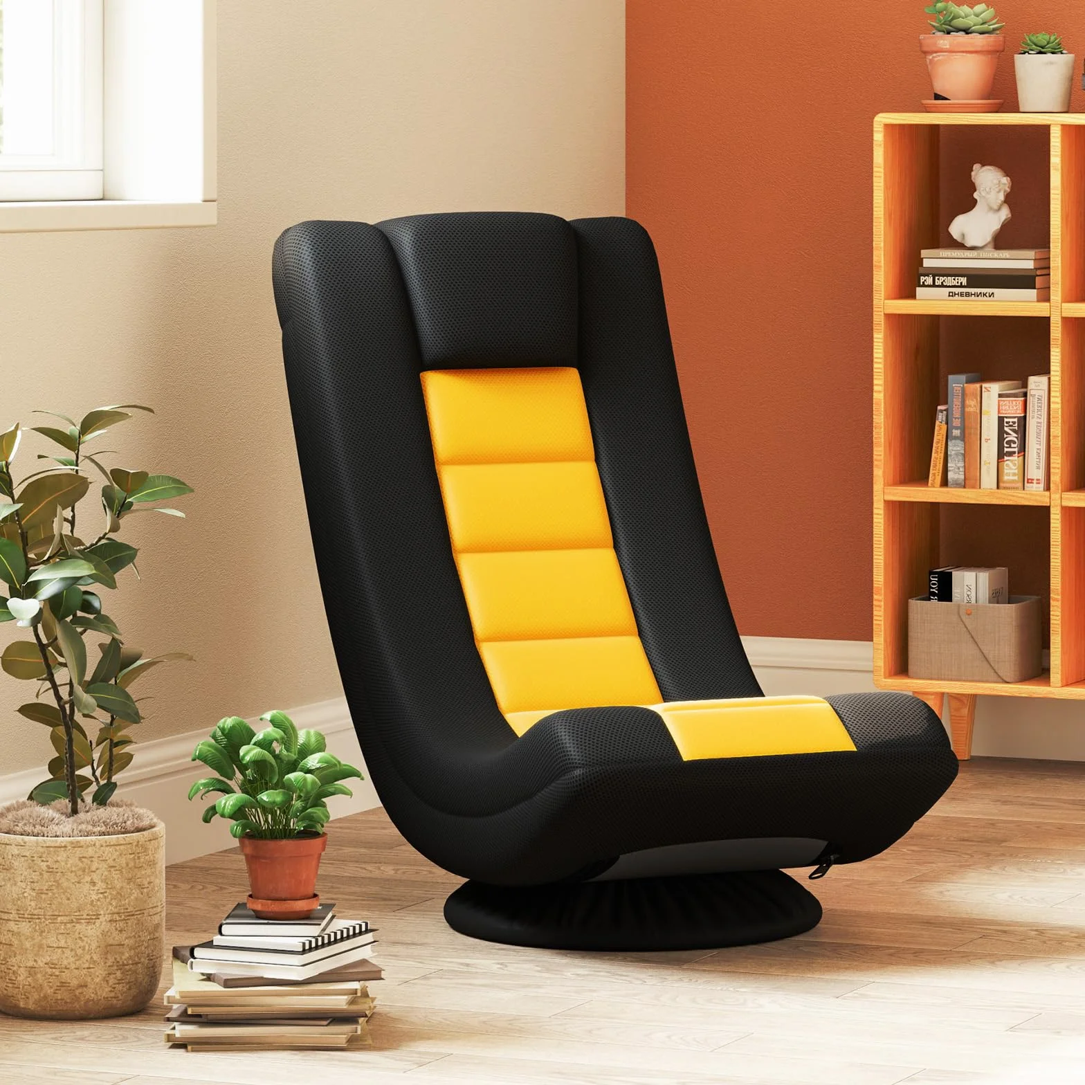 COSTWAY Bodenstuhl 360° drehbar, klappbares Bondensofa mit Verstellbarer Rückenlehne, Bodensessel, Relaxsessel zum Fernsehen, Lesen, Gaming (Gelb)