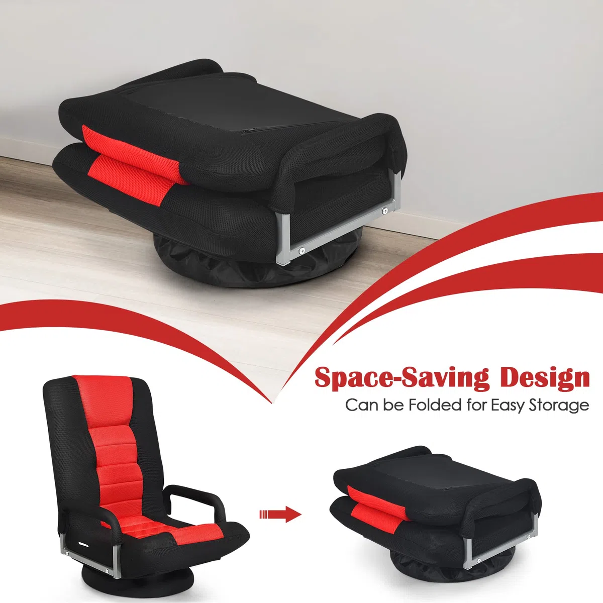 RELAX4LIFE Bodenstuhl Klappbar, Bodensessel mit 7-Fach Verstellbarer Rückenlehne & 360° drehbarem Sockel, Relaxsessel bis 150 kg belastbar, Lazy Sofa mit Armlehnen, für Wohnzimmer, Schlafzimmer, Büro
