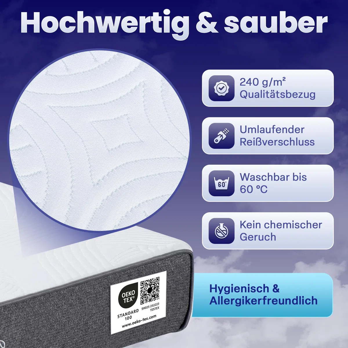 Arensberger Kindermatratze Jugendmatratze, 90x190cm 13cm hoch, Alter 5 bis 16 Jahre, Bezug | punktelastischer Gelschaum | waschbarer & Abnehmbarer Premium Bezug Allergiker freundlich