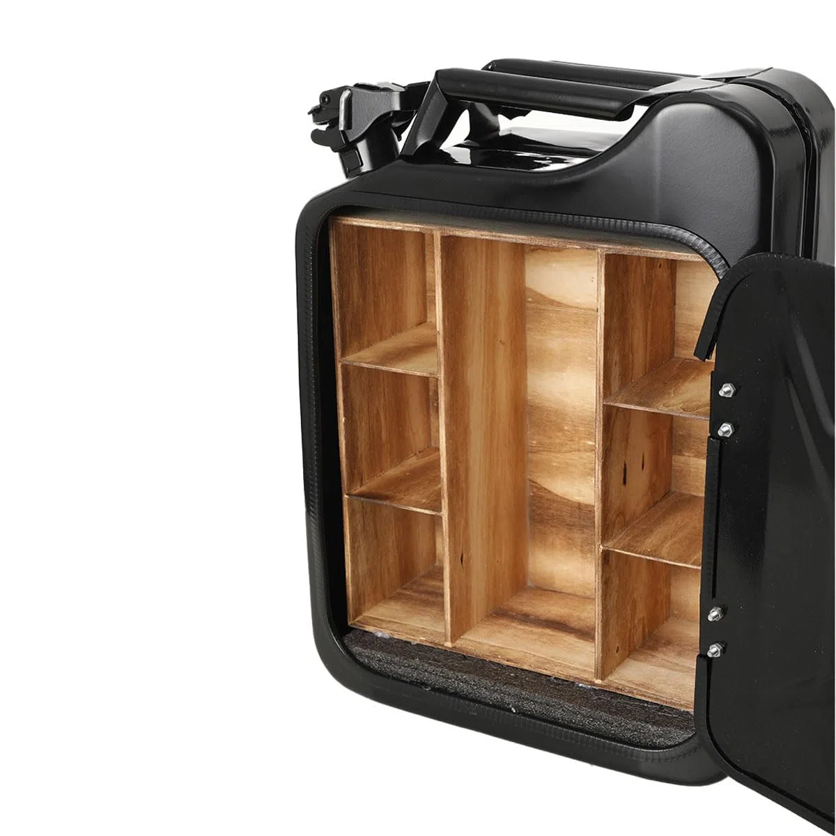 20L Kanister Bar, Männer, Abschließbare Minibar - Jerrycan 4 Fächern schwarzer Metall Mobile Bar Geburtstagsgeschenk für Männer, Abschließbarer Minibar - 34x46x16cm