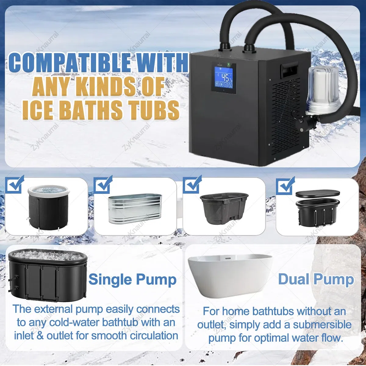 Eisbadkühler, 1/3 Ps Kaltwasserkühler Mit Externem Filter Und Pumpe, Isolierte Schläuche Verbessern Die Kühlleistung, Erholungswasserkühler Für Sportler DoublePumps