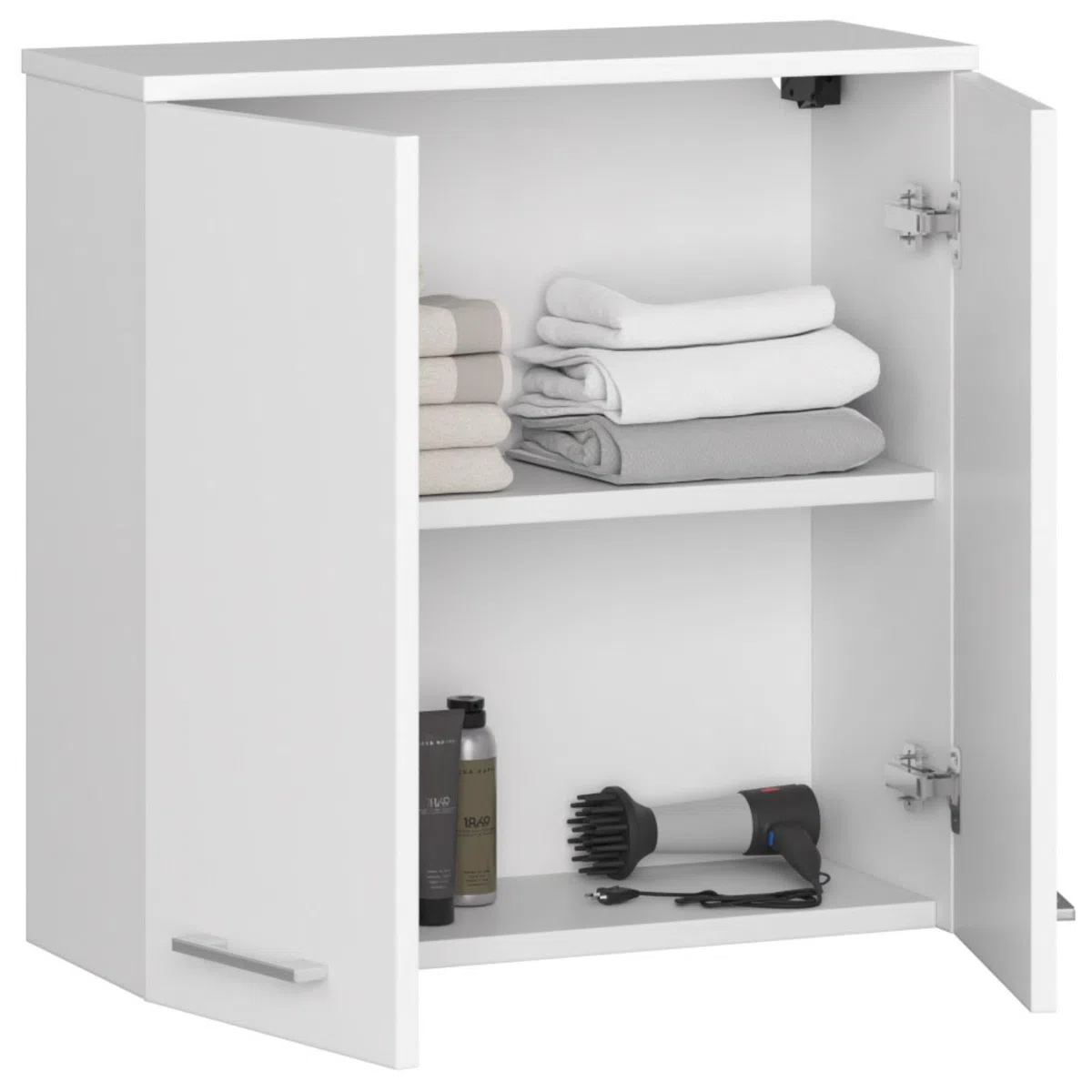 AKORD | Badezimmer‑Hängeschrank FIN W60 2D 2-türig | Hängeschränke Fürs Bad | Tür Links oder Rechtseitiger Montage | B60 x H60 x T22,5 cm | Gewicht 18 kg | Weiß