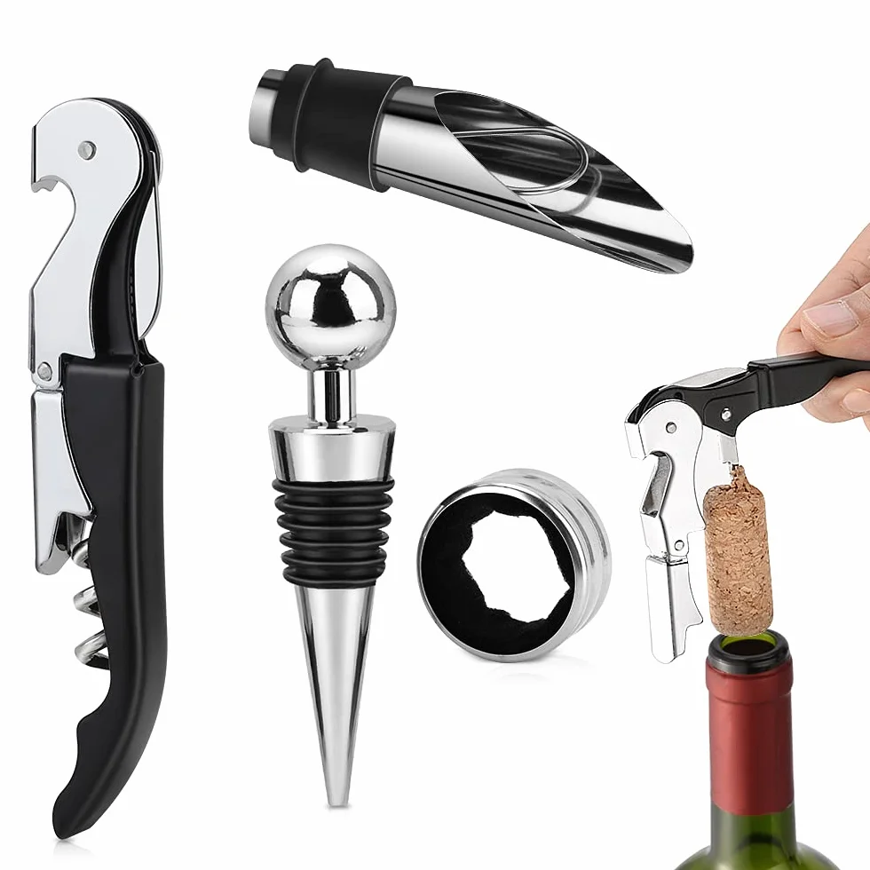Weinöffner Kellnermesser Weinflaschenöffner Wine Opener, Rostfreier Stahl Korkenzieher Flaschenöffner, Professionelle Geschenkbox 4 in 1