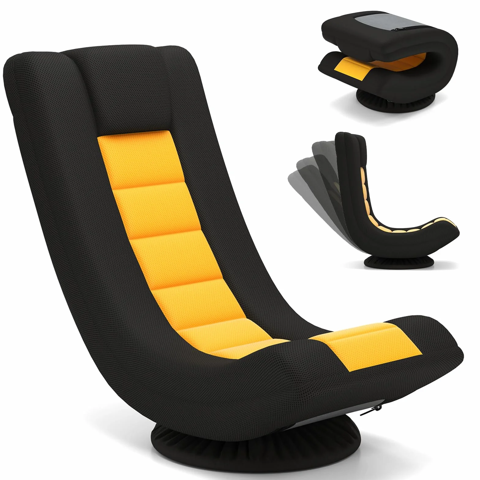 COSTWAY Bodenstuhl 360° drehbar, klappbares Bondensofa mit Verstellbarer Rückenlehne, Bodensessel, Relaxsessel zum Fernsehen, Lesen, Gaming (Gelb)