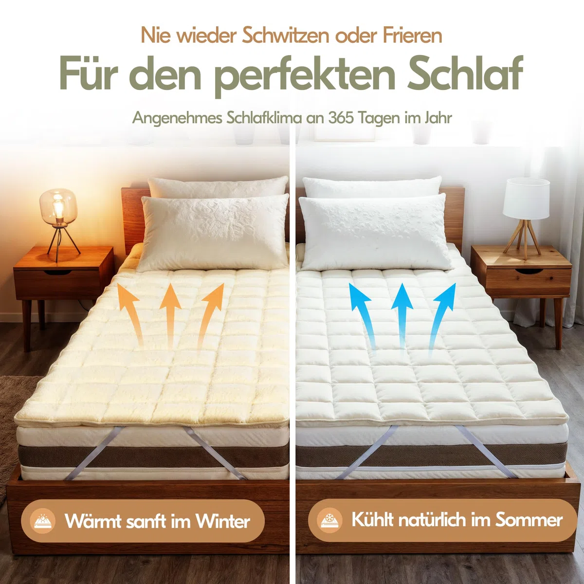 Lammfell Unterbett 90x200 Wendbare Bettauflage aus Schurwolle Atmungsaktive Matratzenauflage mit Eckgummis