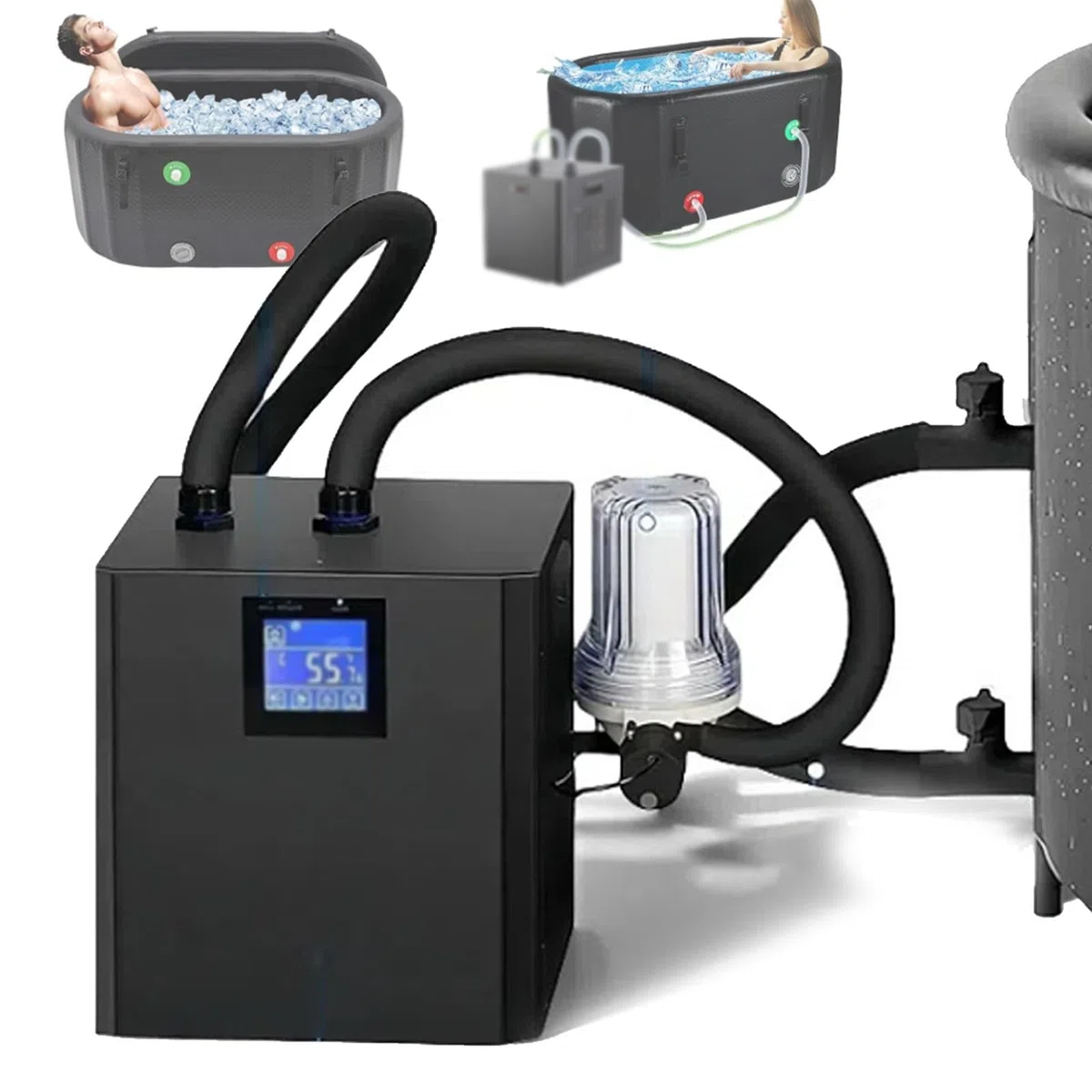 Eisbadkühler, 1/3 Ps Kaltwasserkühler Mit Externem Filter Und Pumpe, Isolierte Schläuche Verbessern Die Kühlleistung, Erholungswasserkühler Für Sportler DoublePumps