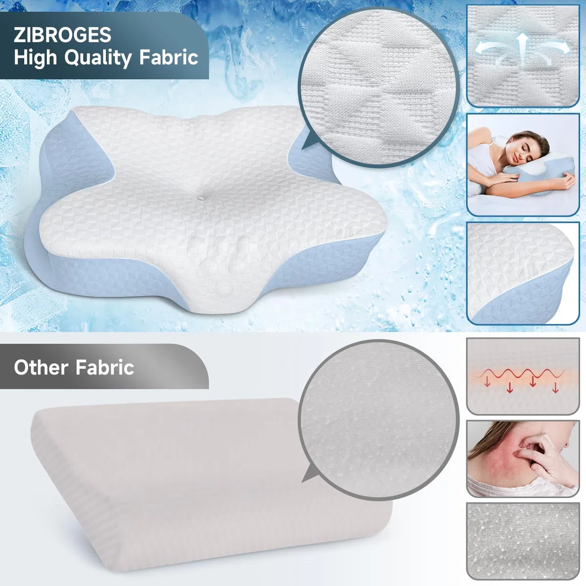 Nackenkissen Kopfkissen Memory Foam Kissen, Komfortables Schlafkissen für den Nacken, Ideal für Seitenschläfer, Rückenschläfer und Bauchschläfer, Waschbarer Kissenbezug, 61x41x11,5cm
