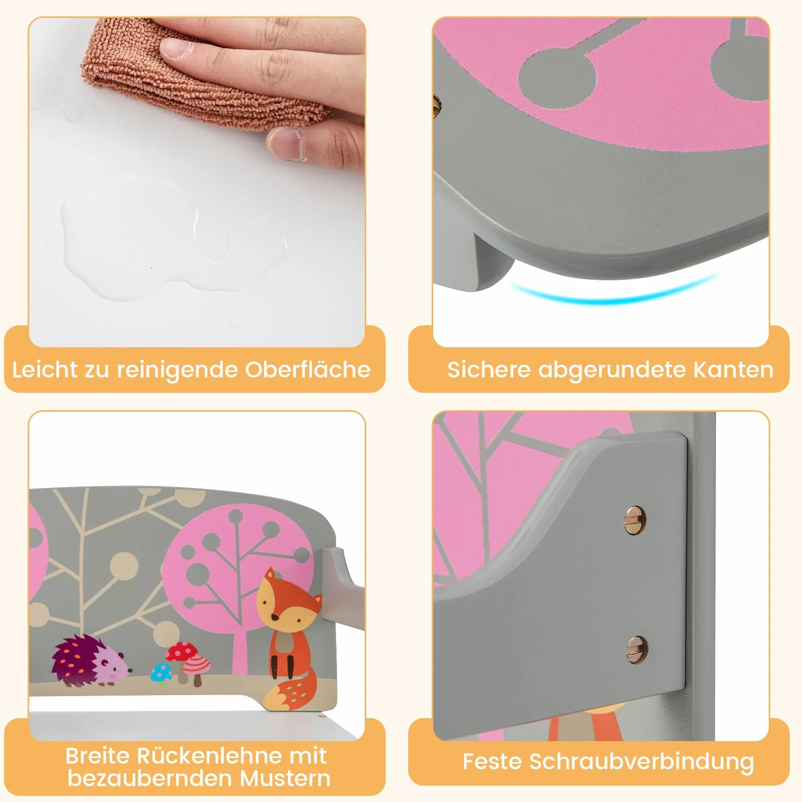 COSTWAY 3-IN-1 Kindertisch mit Sitzbank, Kindersitzgruppe mit 2 abnehmbaren Körben, Kindersitzbank mit stauraum, Spielzeugtruhe mit Rückenlehne, Sitztruhe Truhenbank für Kinderzimmer (Grau)