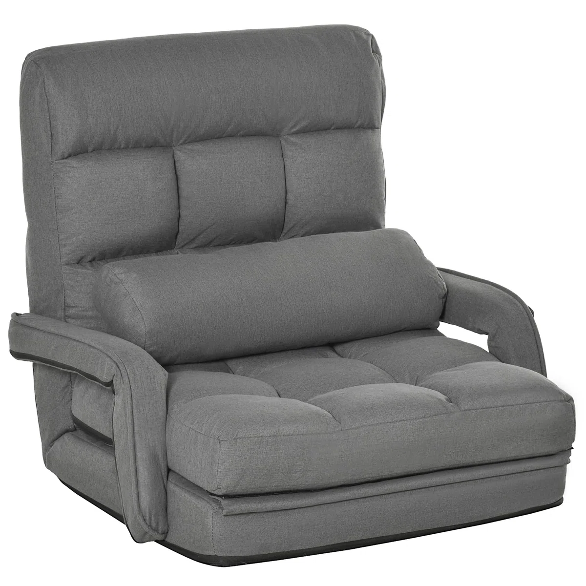 HOMCOM Bodenstuhl Bodensessel mit 5-Fach Verstellbarer Rückenlehne, Lendenkissen, Schlafsessel Bodensofa Gepolstert Lazy Sofa für Wohnzimmer Gaming & Lesen Dunkelgrau