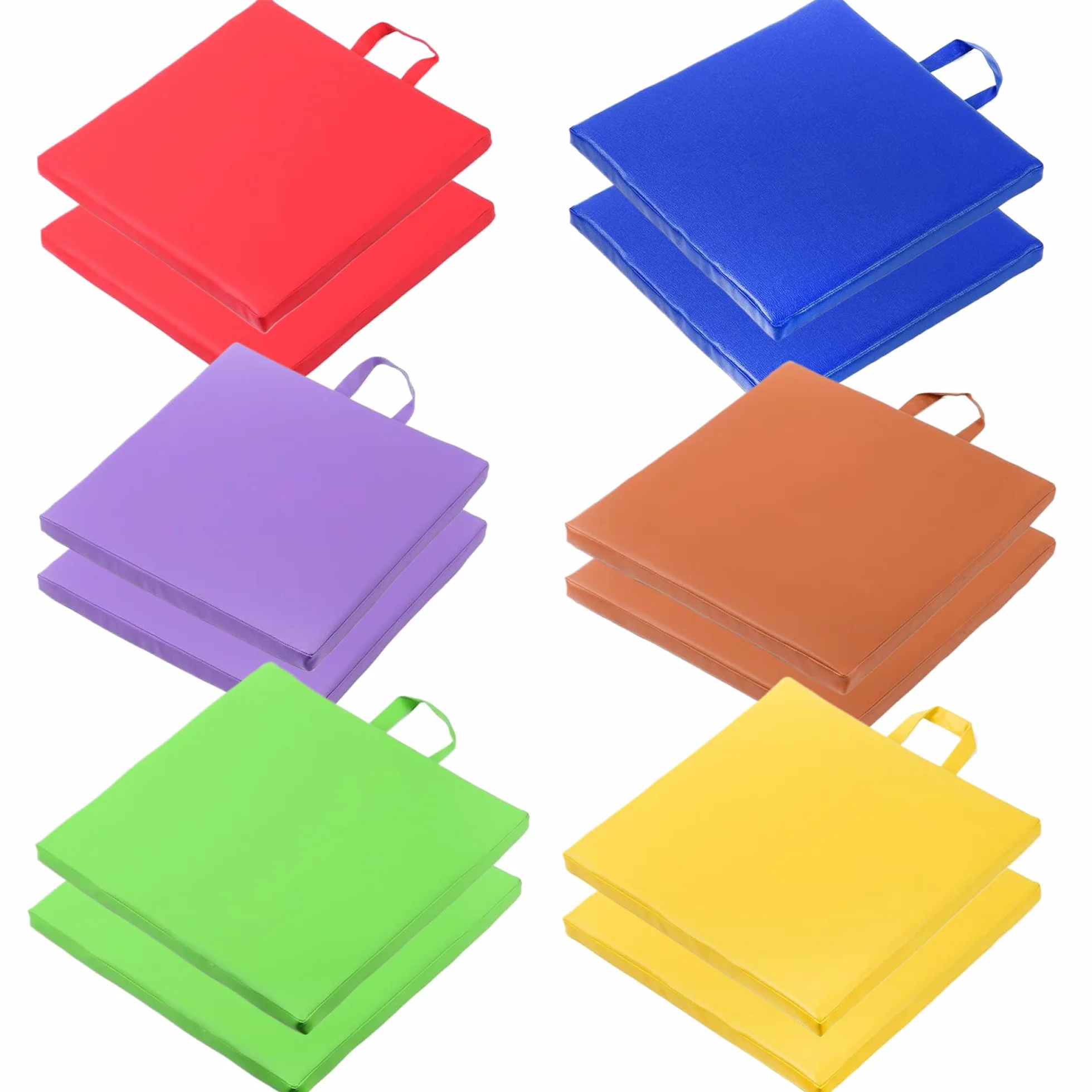 Bodenkissen für Klassenzimmer, 12pcs 12 Zoll wasserdichte flexible Sitzplätze mit Griff, 6 Farben Rechteckige Bodensitz, Kissen für Kinder, Kindertagesstätte, Vorschule, flexible Sitzplätze für Klass