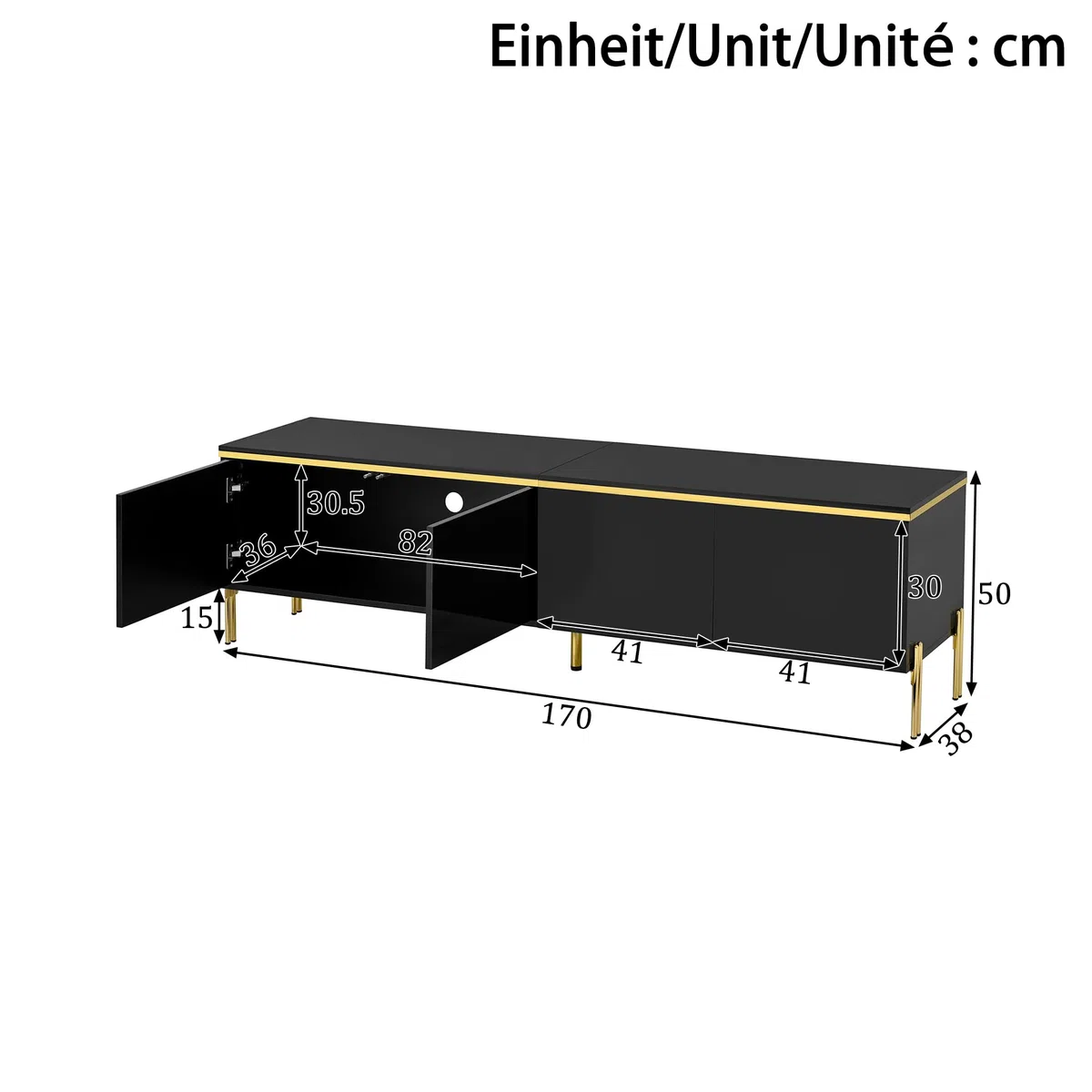 Luxus-TV-Schrank und Couchtisch-Set Hochglanz Schwarz Goldene Kanten