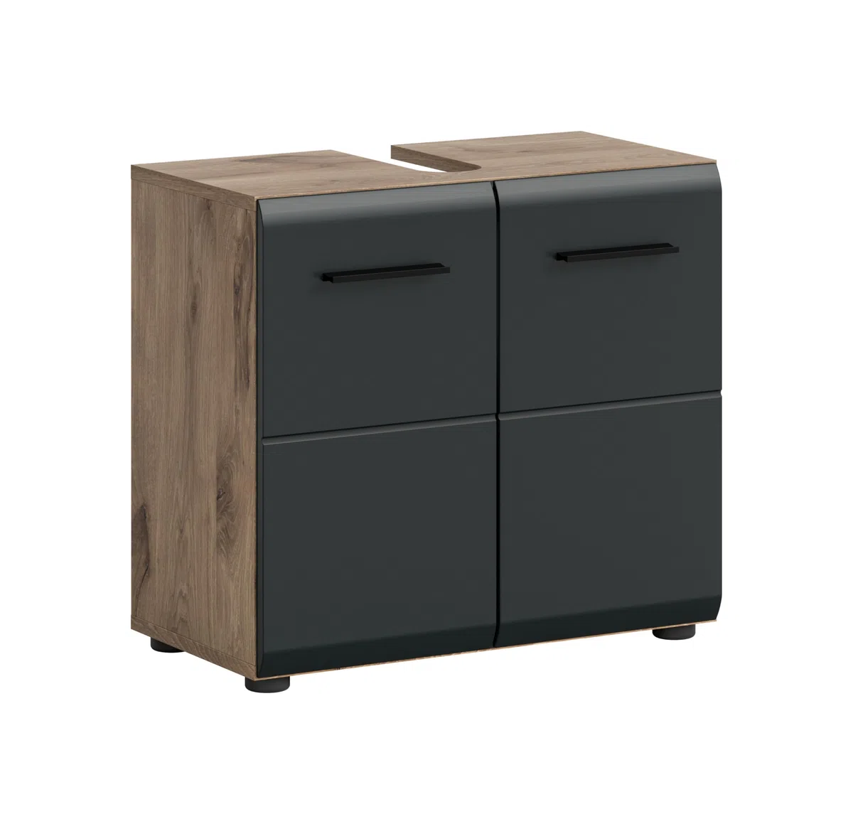 xonox.home – Waschbeckenunterschrank Ice 60x54x30 cm in Korpus Nox Oak Nachbildung und Front schwarz matt – Stilvoller Unterschrank für Waschbecken – elegant & kompakt