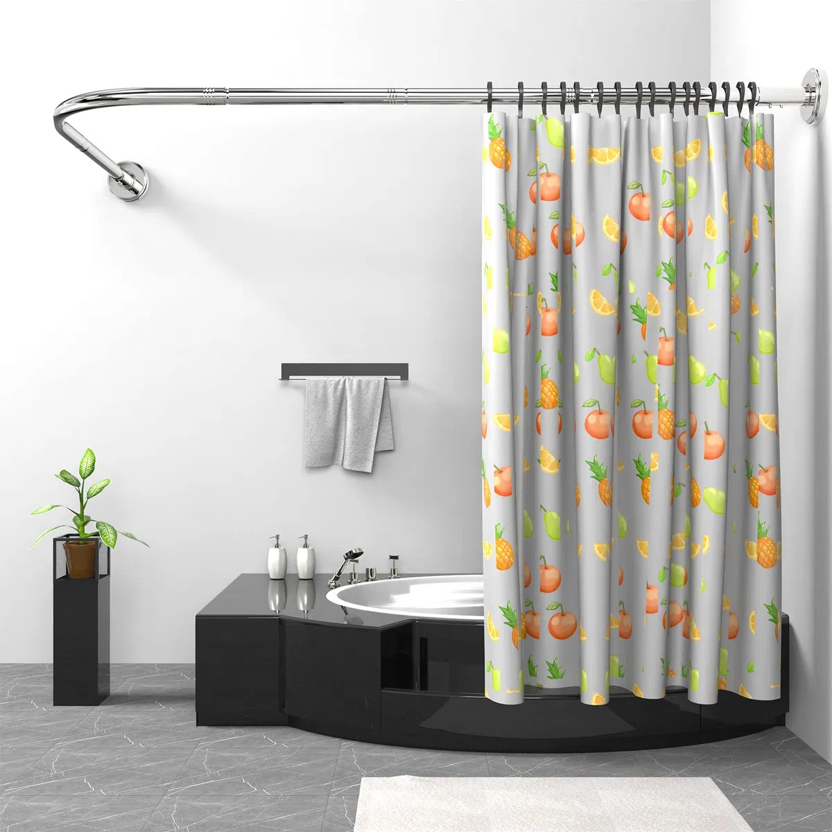Duschvorhangstange L Form Bohren,Edelstahl Verstellbare Duschstange für Duschvorhang,Duschstange Ecke 75-170cm mit 24 Duschvorhangringe,Eckduschstange für Badezimmer Badewanne Umkleidekabine