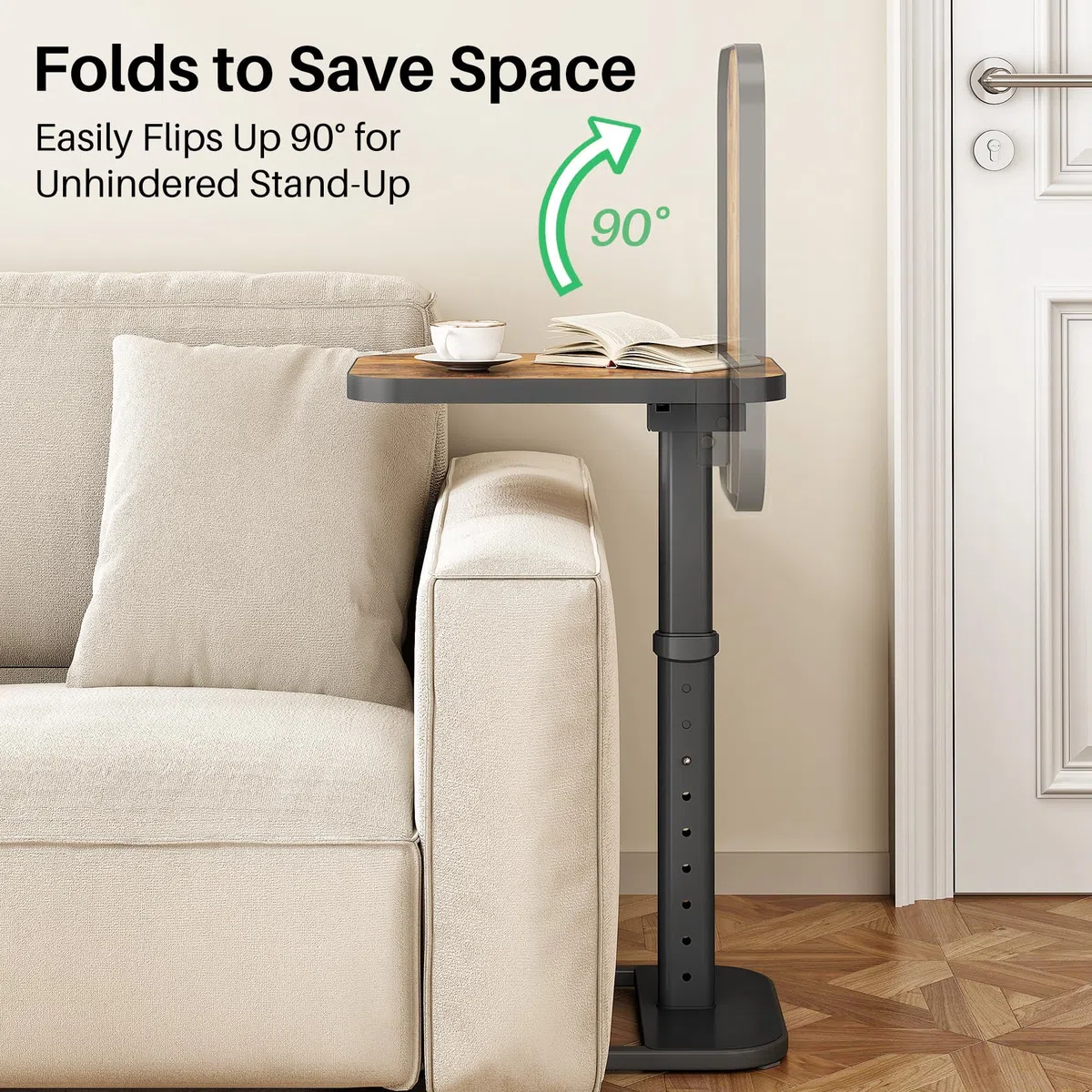 Kitstorack TV-Tablett, höhenverstellbar, Flip-Top, abgerundete Metallecken, Snack-Tisch für Couch, Sofa, Bett, Stuhl, Wohnzimmer, C-förmiger Beistelltisch zum Essen, Abendessen oder Laptop, kleine