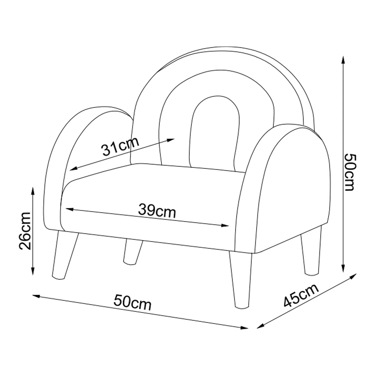 [en.casa] Kindersessel Sorreindi Kinderstuhl ab 2 Jahren Polstersessel max. 45 kg Teddy Sessel Leseecke 50 x 50 x 45 cm Rosa
