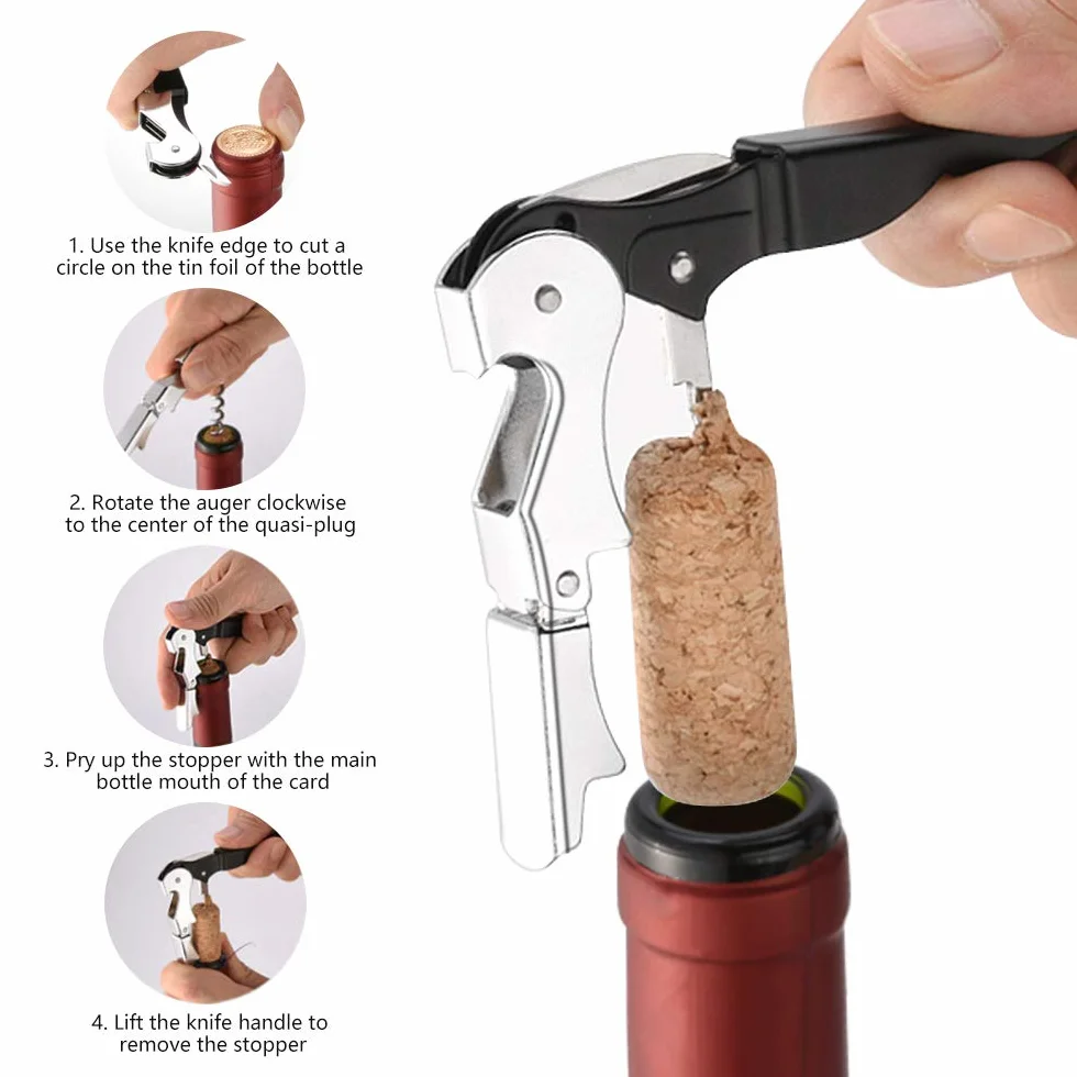 Weinöffner Kellnermesser Weinflaschenöffner Wine Opener, Rostfreier Stahl Korkenzieher Flaschenöffner, Professionelle Geschenkbox 4 in 1