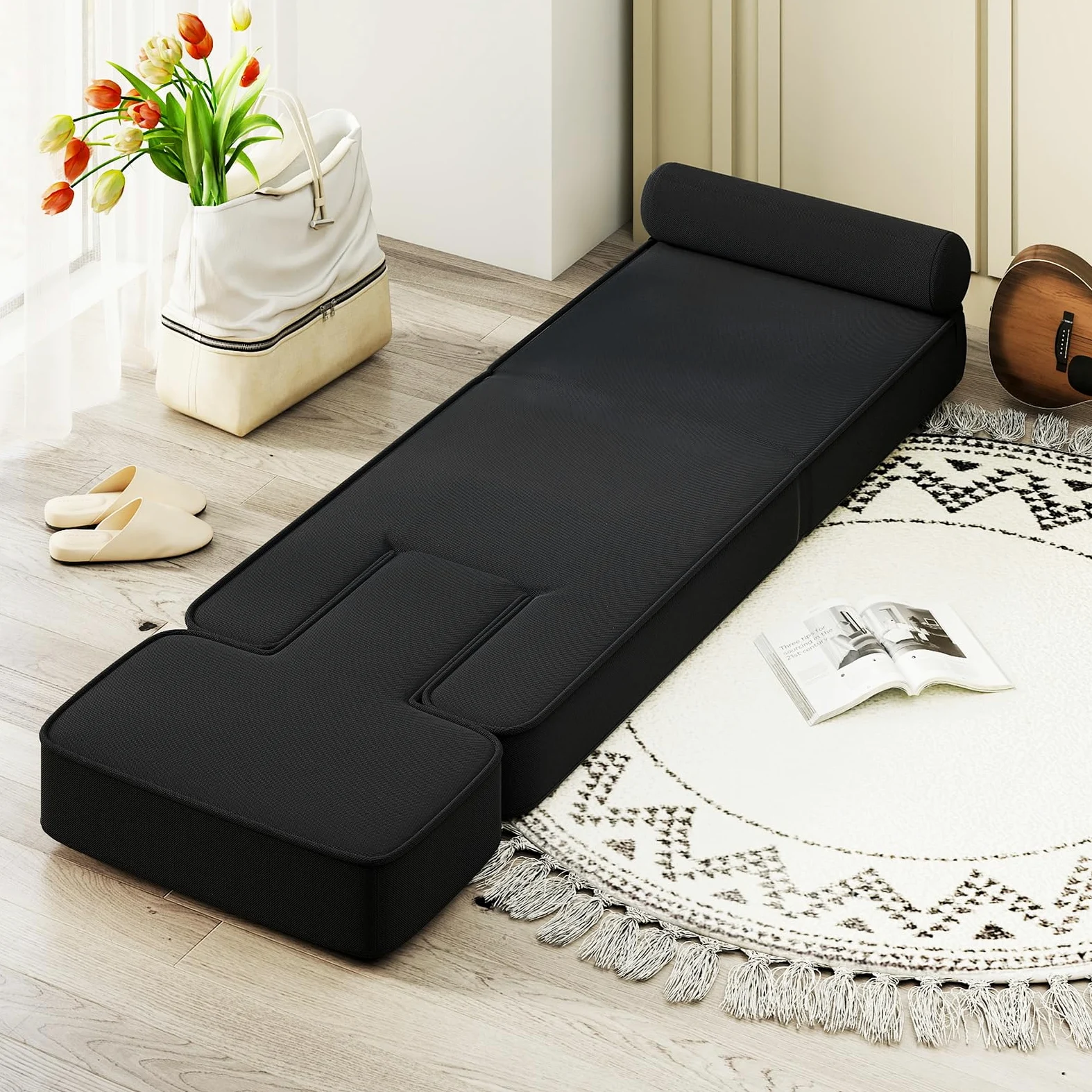 GOPLUS Bodensofa, gepolsterter Bodenstuhl mit Verstellbarer Rückenlehne & Kopfstütze, Bodensessel mit Tischplatte für Arbeiten, Spielen & Lesen, tragbarer Bodensitz für Wohnzimmer & Schlafzimmer