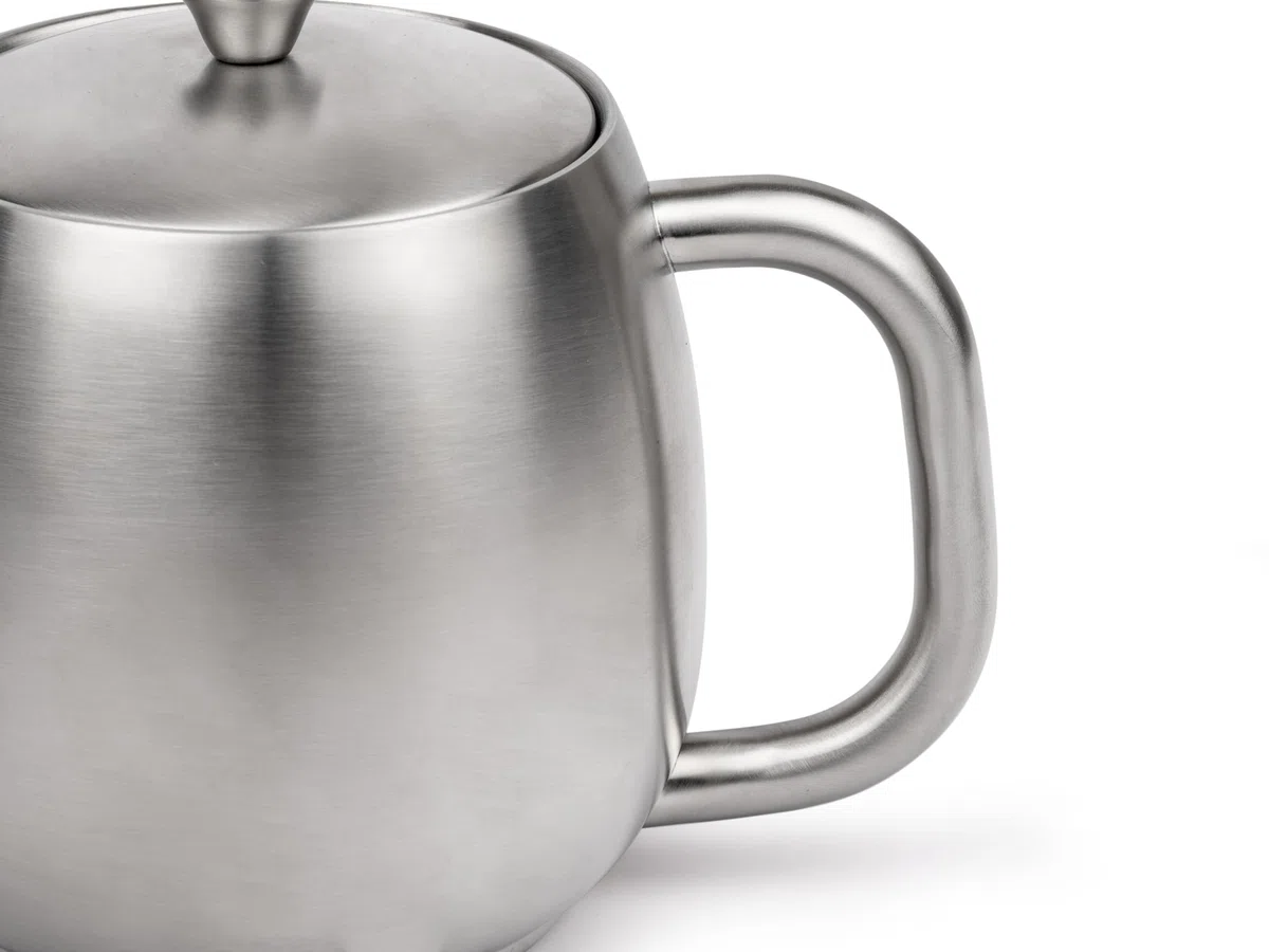 Bredemeijer kleine Edelstahl Teekanne 0,9 Liter - silber-matte doppelwandige Kanne inklusive wiederverwendbaren Teefilter - für länger, warmen Teegenuss