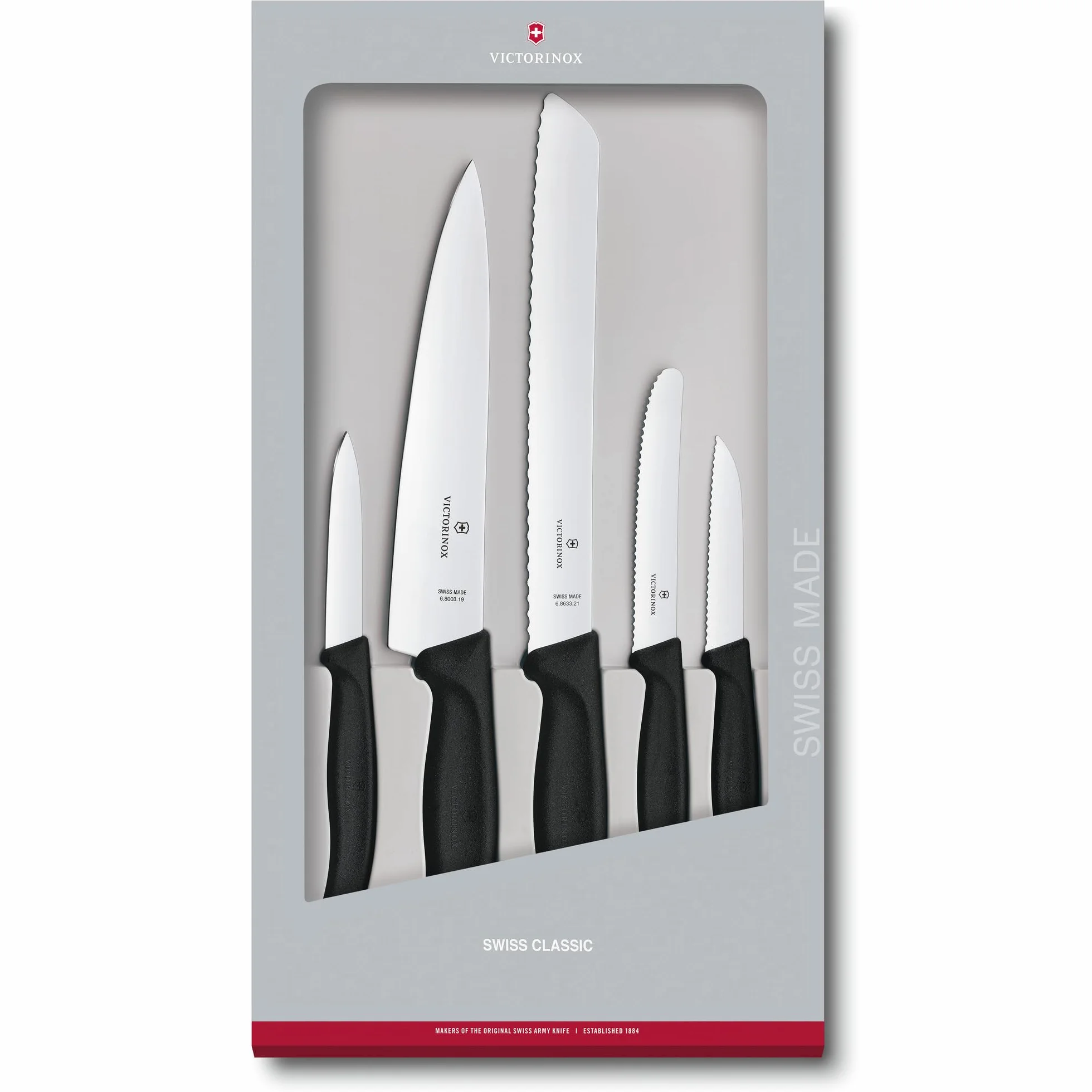 Victorinox Swiss Classic Küchenmesser Set, Küchengarnitur, 5-teilig, Extra Scharf, Swissmade, schwarz