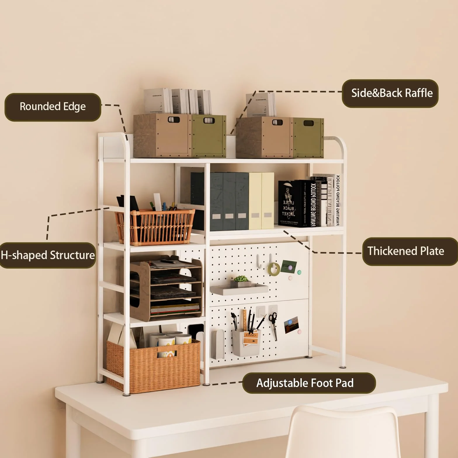 2-Ebene Schreibtisch Regal mit Lagerstand, schwarz 110CM, Desktop Organizer mit Festplatte