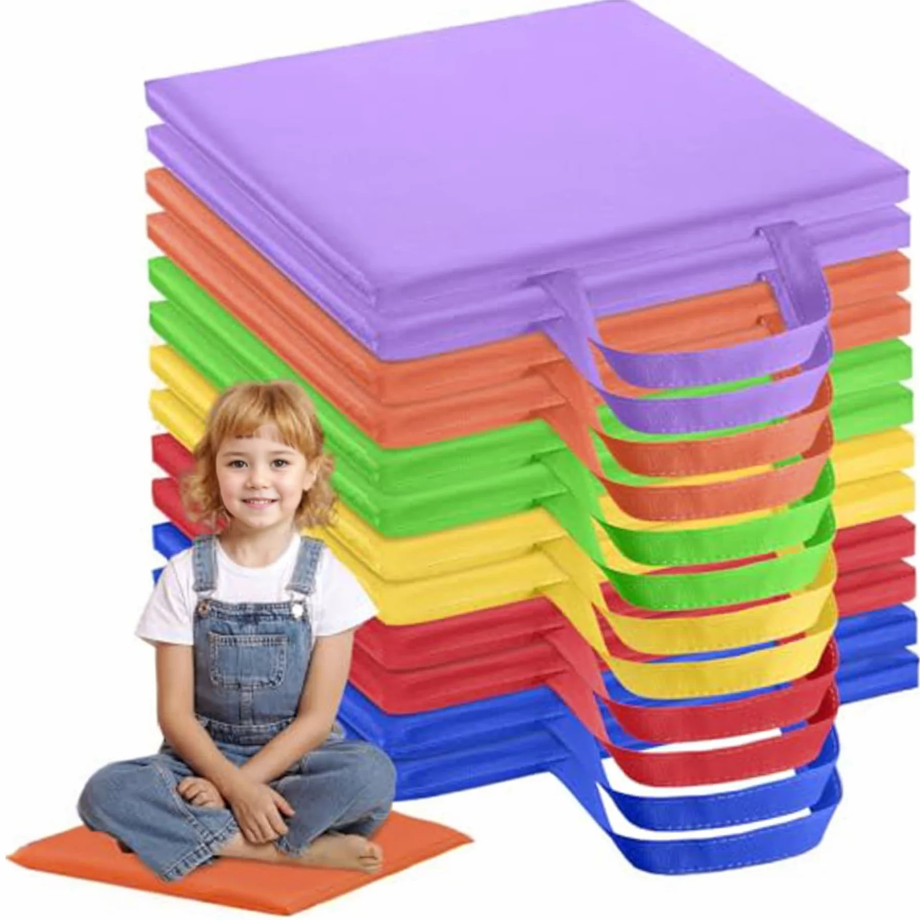Bodenkissen für Klassenzimmer, 12pcs 12 Zoll wasserdichte flexible Sitzplätze mit Griff, 6 Farben Rechteckige Bodensitz, Kissen für Kinder, Kindertagesstätte, Vorschule, flexible Sitzplätze für Klass