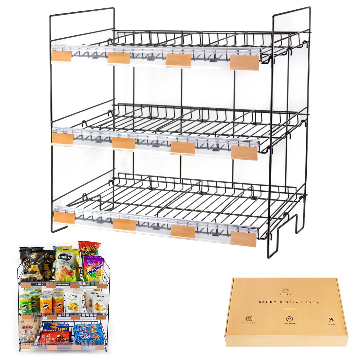 ODOXIA Regal für Süßigkeiten | Snack-Regal | Snackregal Für Die Theke | Organizer Für Süßigkeiten | Display & Chips Für Läden | Ständer Für Zuhause, Geschäfte, Büro Und Mehr