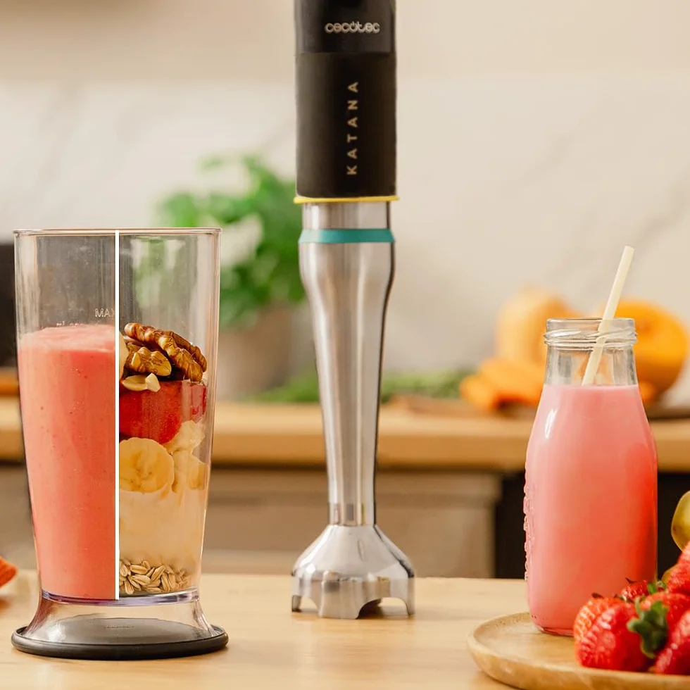 Cecotec Handmixer Katana 15 TotalDestroy Smash B. 1500 W, Total Destroy, PerreoMove, 21 Geschwindigkeiten, Turbo-Funktion, Spritzschutzhaube, 8 Titan-Klingen, 800ml Becher