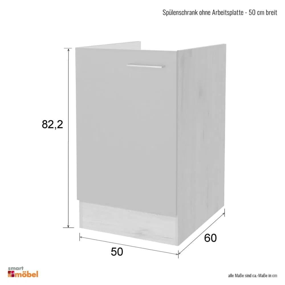 Smart Möbel Witus Spülenunterschrank 50 cm in Weiß – Küchenunterschrank ohne Arbeitsplatte