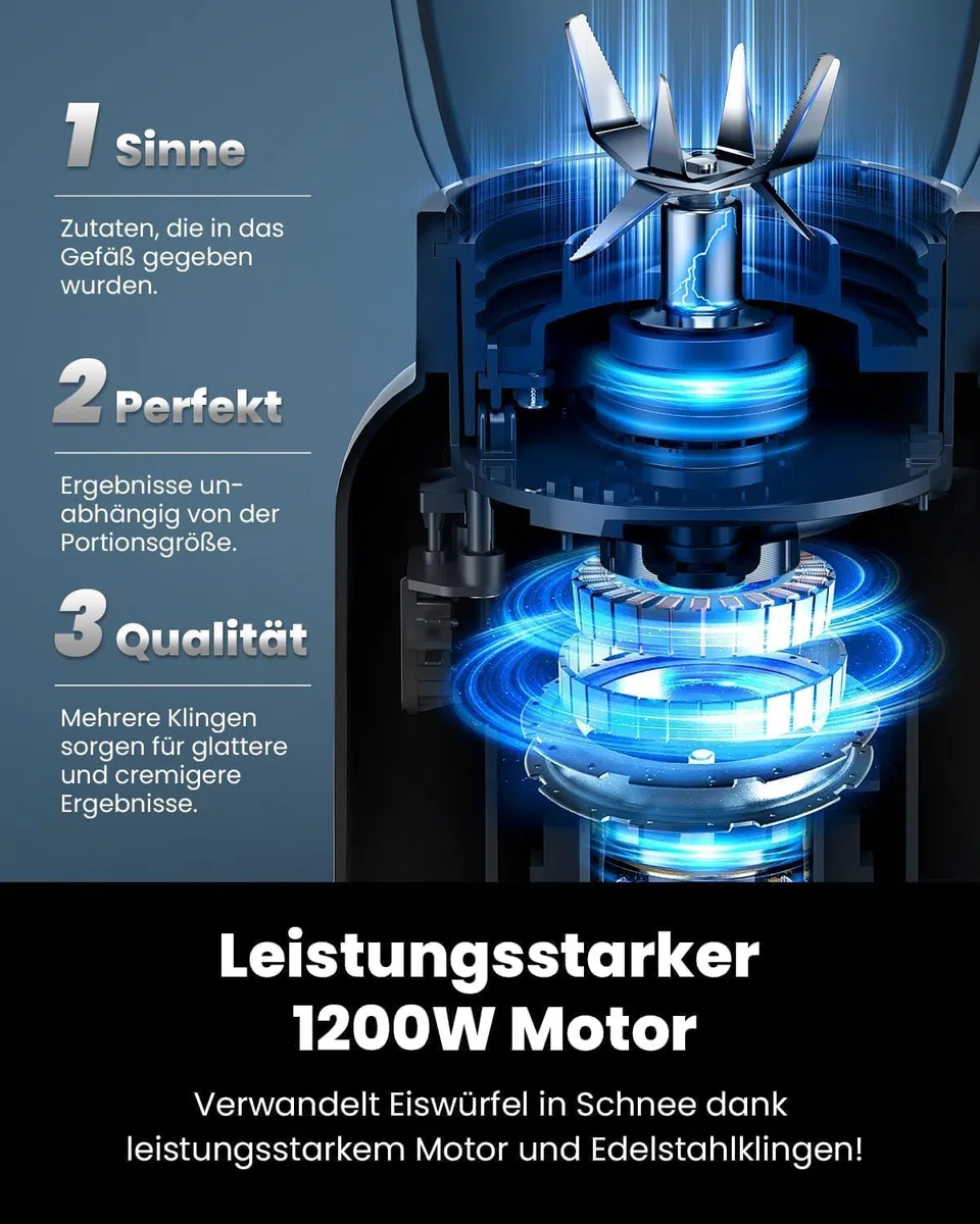 GDOR Professional Standmixer Glas 1200W Smoothie Maker 5 Programme Blender 1,5L Glasbehälter&700ml To-Go Becher Kombi Hochleistungsmixer für Smoothies Shake Eiscrushen Gefrorenes Obst Selbstreinigend