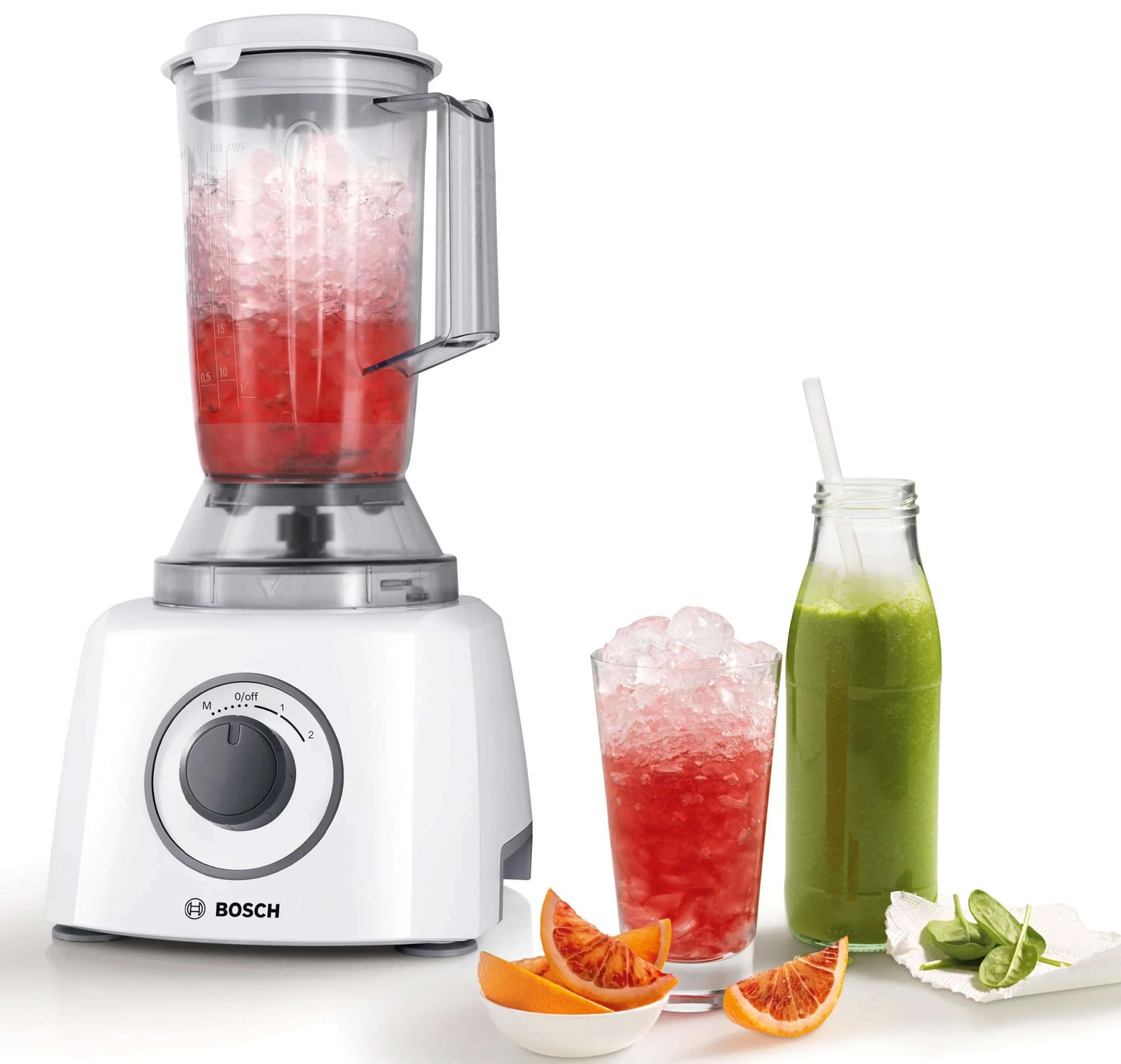 Bosch Kompakt-Küchenmaschine Multi Talent 3, 30 Funktionen, Universalmesser, Schneide/ Raspeln, Schlagscheibe, Rührschüssel 2,3 L, Mixer 1,0 L, weiß, 800 W, kleine Küchenmaschine, MCM3200W