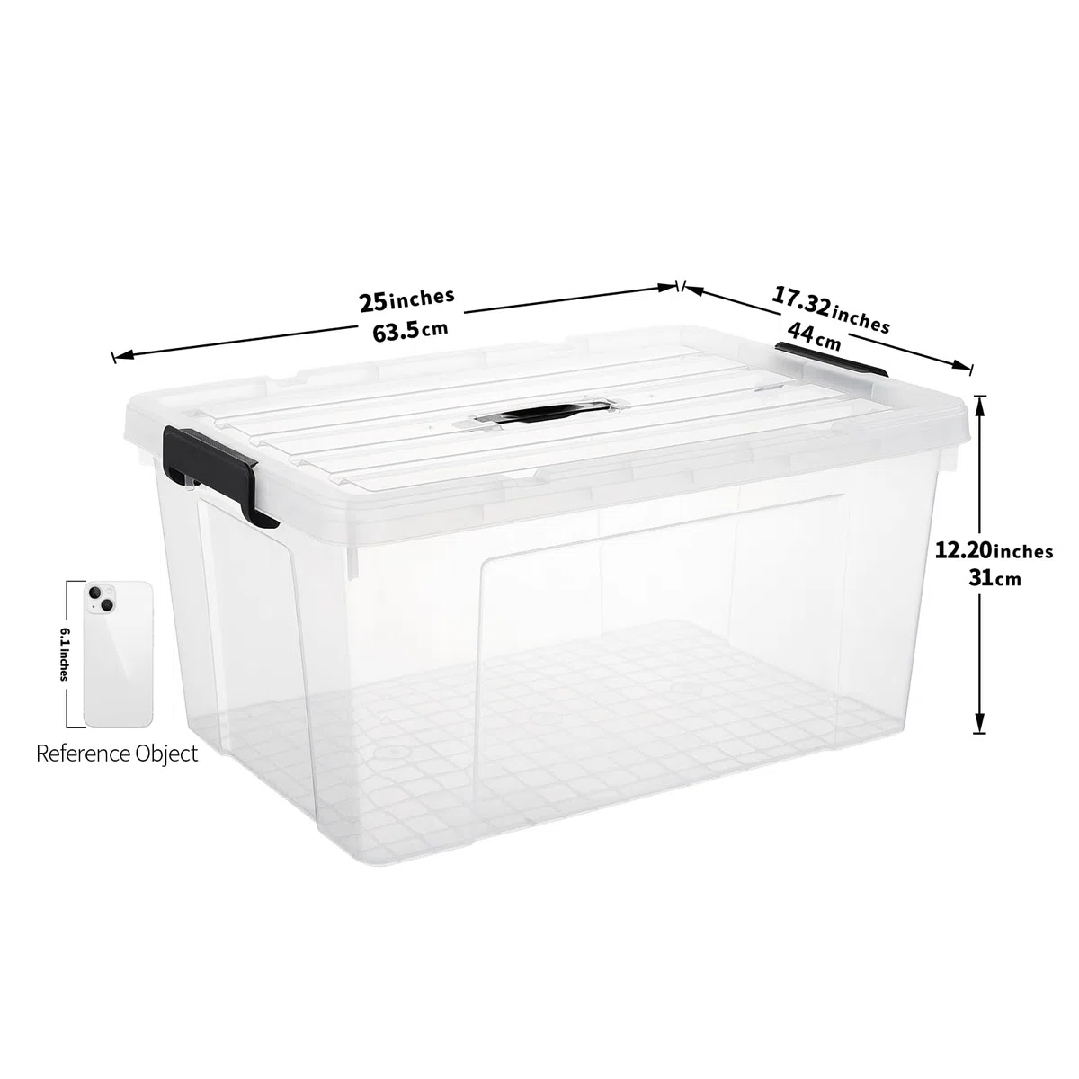 Cetomo 65L*4 Aufbewahrungsboxen, Tragbare Plastikboxen mit Deckeln, Organizer-Behälter mit Griff und Clips, Stapelbar, Ineinander Nestbar, für Zuhause und Büro, Transparent, 65L-4er Pack