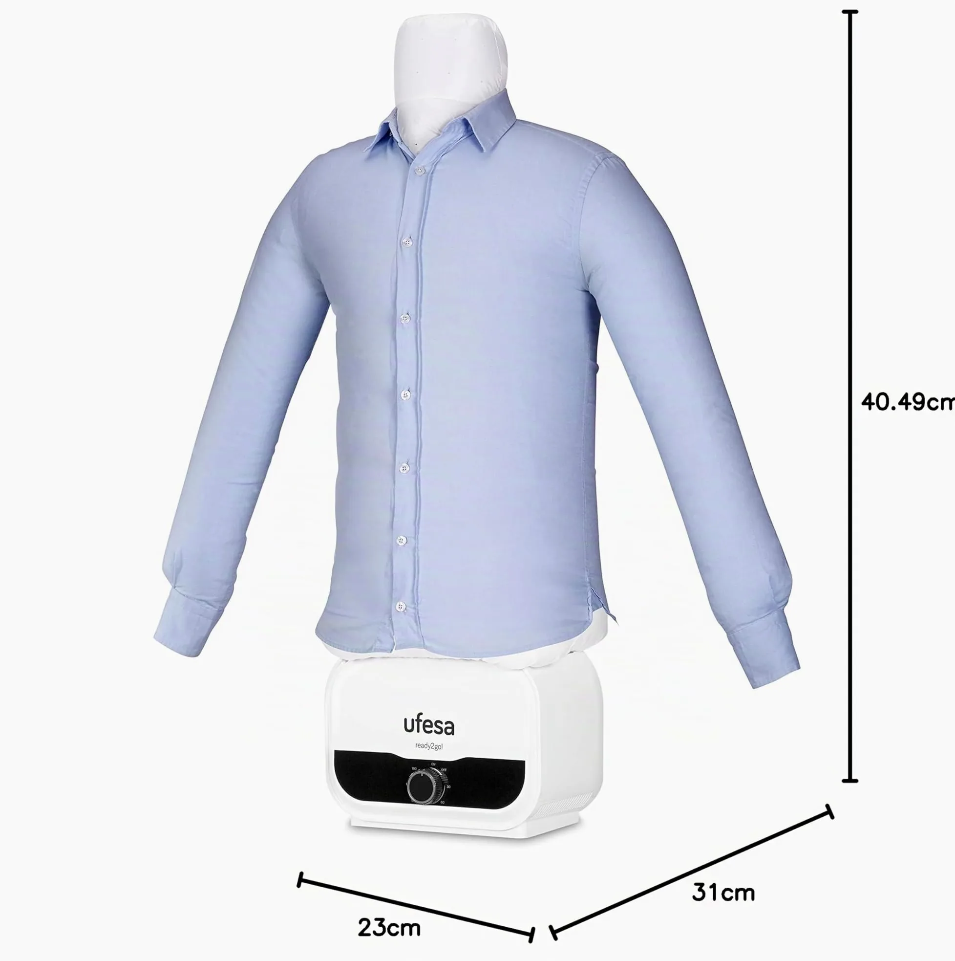 Ufesa SV1200 Automatischer Hemdenbügler, Bügelpuppe, Bügelautomat für Hemden, Blusen un T-Shirts, Beseitigt Falten und neutralisiert Gerüche, einstellbare Größen,Timer ab 30 min bis zu 3 Std, 1200W