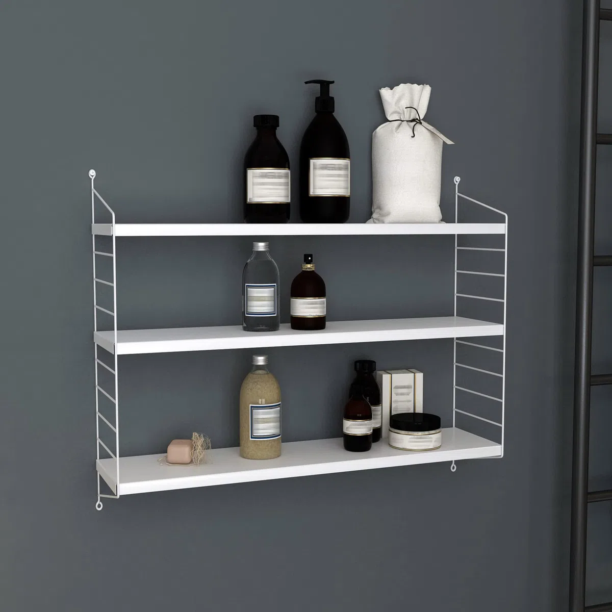 [en.casa] Modulares Wandregal Strängnäs Metallregal Weiß Hängeregal mit 3 Regalböden Badregal Küchenwandregal Wandablage Wohnzimmer