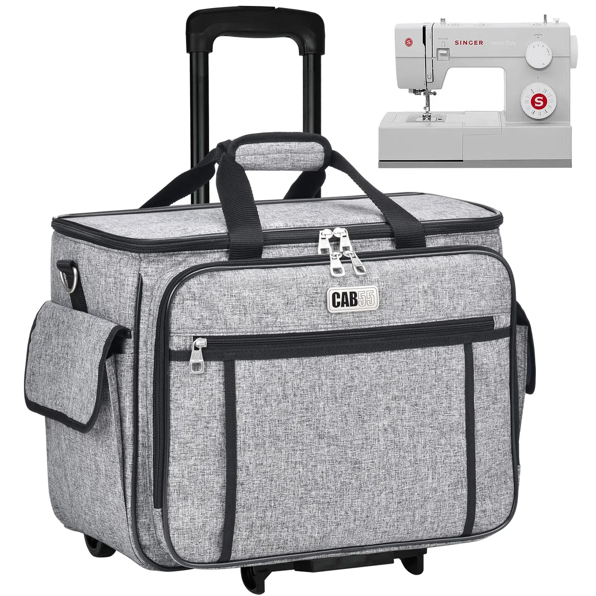 CAB55 Roll-Nähmaschinenkoffer, abnehmbare Roll-Nähmaschinen-Tragetasche auf Rädern, Trolley-Tragetasche mit abnehmbarem Boden, Holzbrett für die meisten Standard-Nähmaschinen und Zubehör