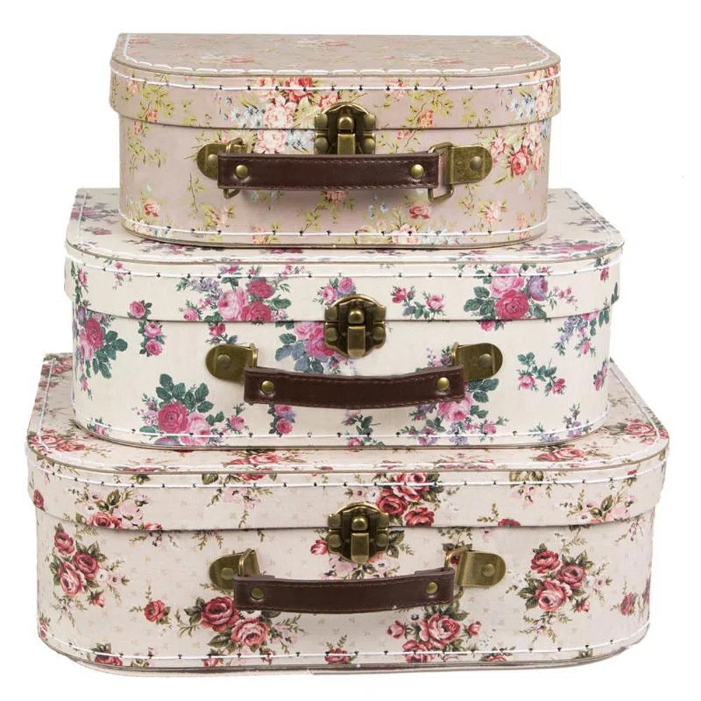Retro Vintage Rose Floral Aufbewahrungs-Koffer 3er-Set