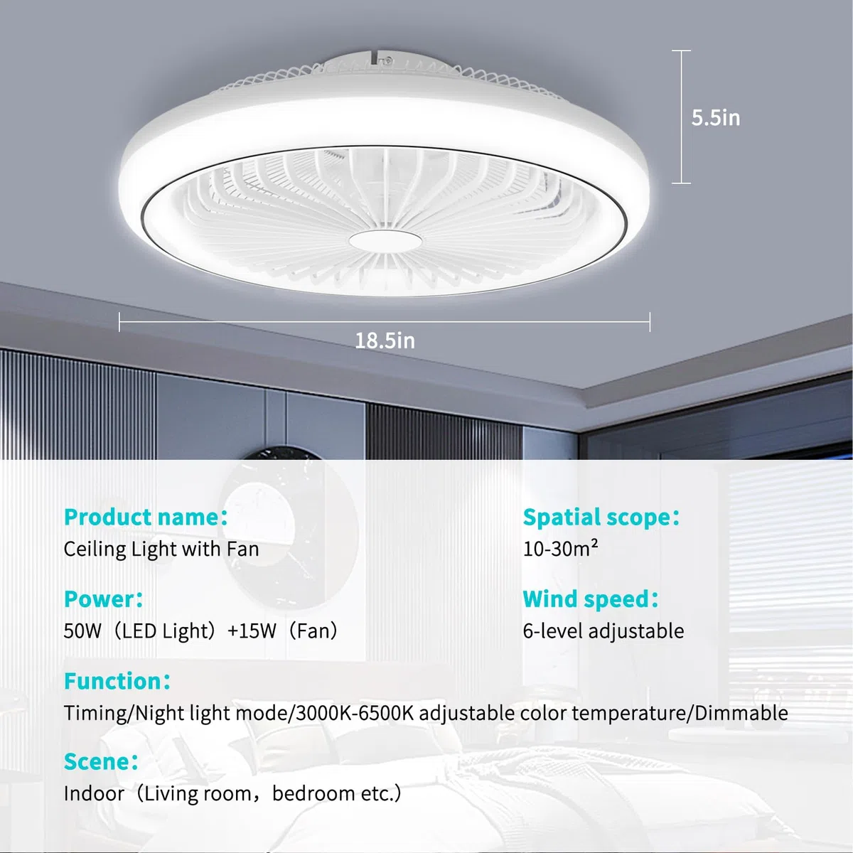Deckenventilator mit RGB-Licht (3000K-6500K) & Fernbedienung – 6 Geschwindigkeiten, Timer, Lichtspeicher, 7 reversible Flügel – lampe mit ventilator Ideal für Wohnzimmer & Schlafzimmer