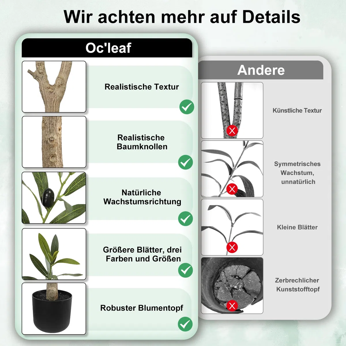 Oc'leaf Olivenbaum Künstlich - 180cm Künstliche Pflanzen Groß Olivenbaumpflanze, Künstlicher Olivenbaum im Topf, Olivenbaum Deko für Zuhause, Wohnzimmer, Schlafzimmer, Büro, Garten
