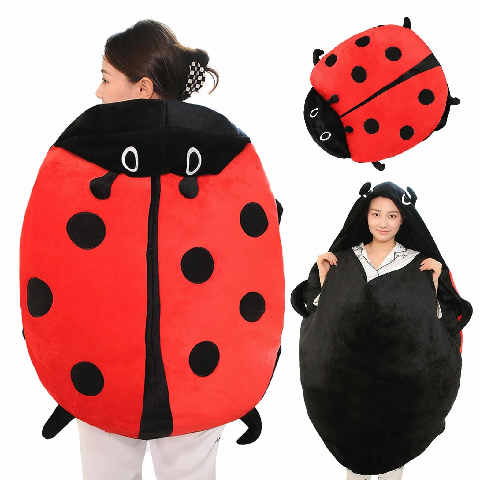 Ejoyous Tragbares Marienkäfer-Kissen, Riesige Tragbare Decke aus Weichem Plüsch mit Marienkäfer-Kostüm, übergroß 60 cm 100 cm für Kinder und Erwachsene, Stresslinderung, Kuscheln, (60cm)