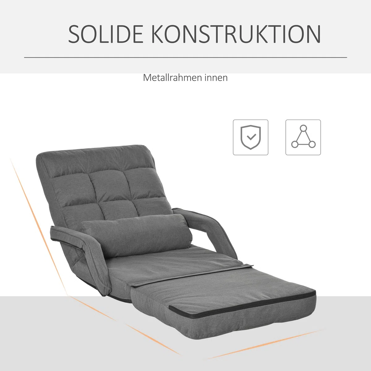 HOMCOM Bodenstuhl Bodensessel mit 5-Fach Verstellbarer Rückenlehne, Lendenkissen, Schlafsessel Bodensofa Gepolstert Lazy Sofa für Wohnzimmer Gaming & Lesen Dunkelgrau