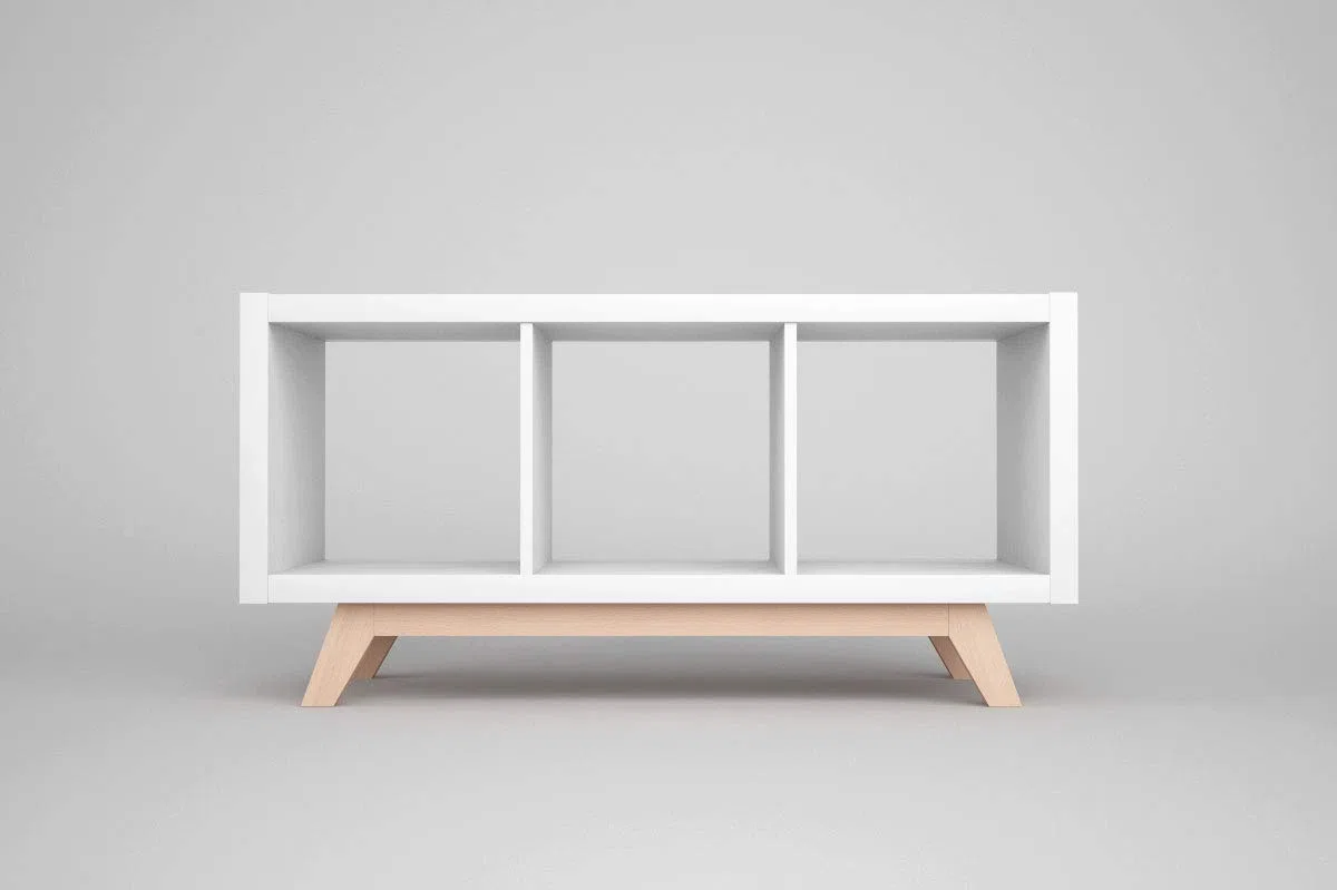 Kallax Regal Untergestell, Holzgestell aus echter massiver Buche, für Kallax-Breite: 3 Regalfächer, schräge Möbelfüße, Füsse f. Sideboard Lowboard skandinavisch