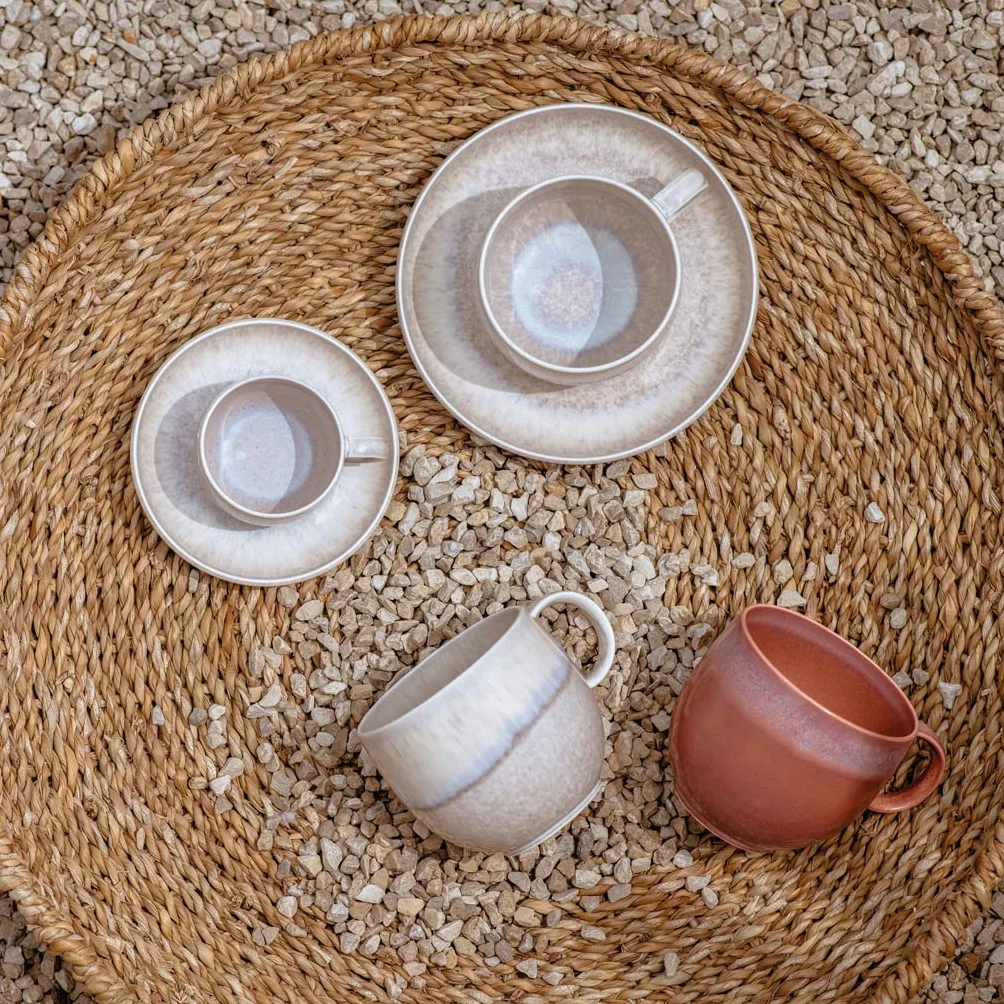 Villeroy & Boch like. by Perlemor Sand Kaffeeuntertassen 6er Set, 16 x 3 cm, Untertasse im Pottery Look mit Effektglasur, Premium Porzellan